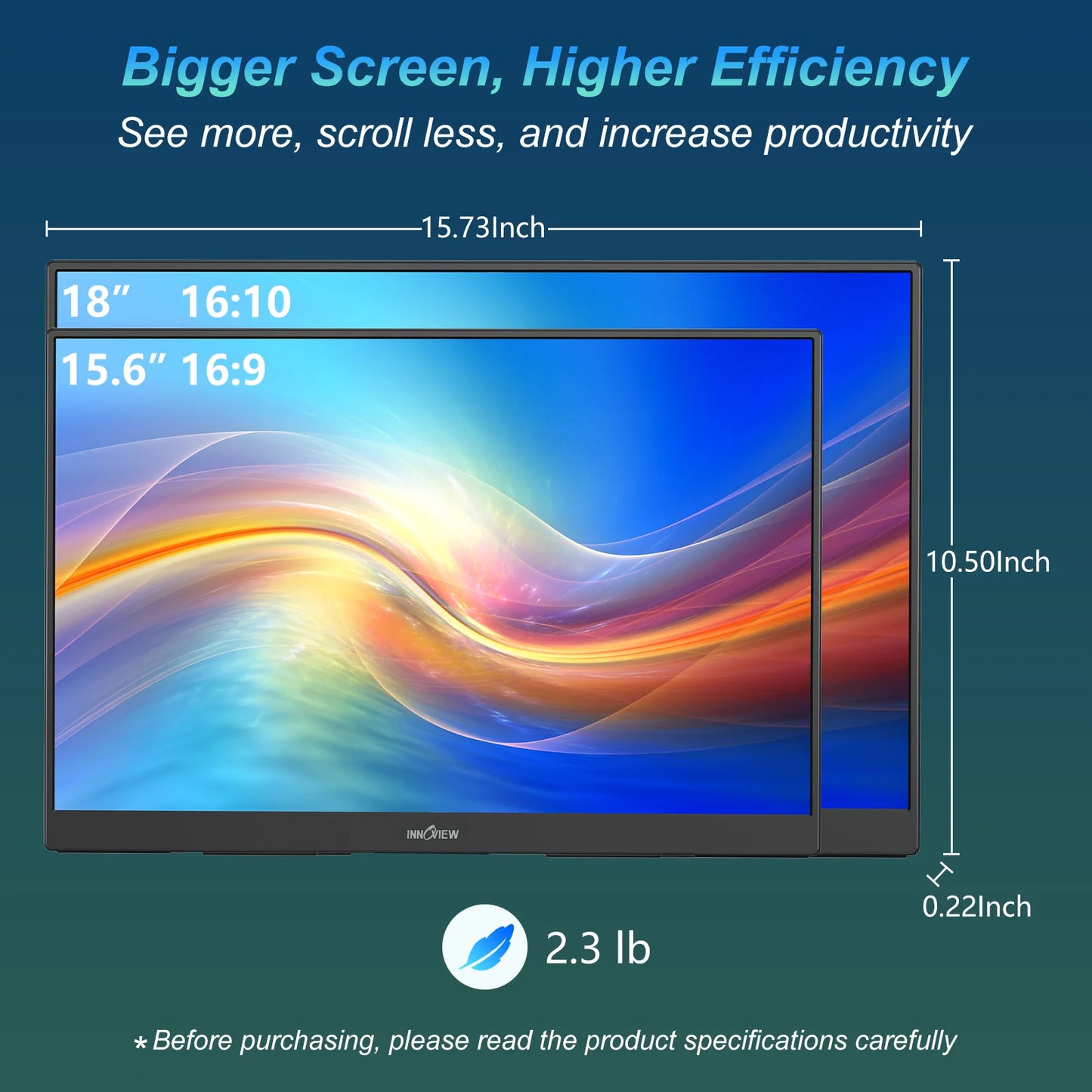 for InnoView 2K 180HZ Portable Monitor, 18'' OD Gameplus 2560x1600 QHD 100% sRGB Portable Gaming Monitor Cell Phone PC Loptop Ex