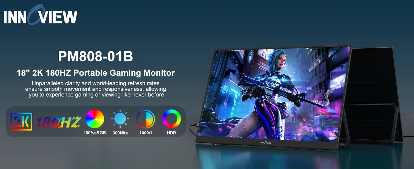 for InnoView 2K 180HZ Portable Monitor, 18'' OD Gameplus 2560x1600 QHD 100% sRGB Portable Gaming Monitor Cell Phone PC Loptop Ex