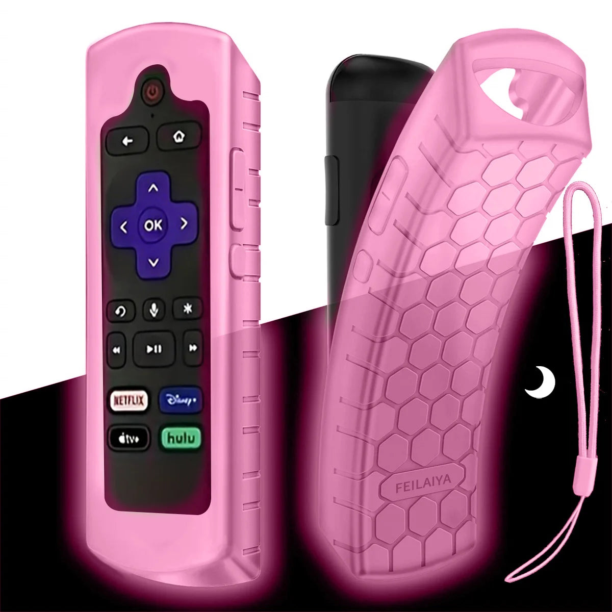 Glow in the dark premium silicone universal remote control cover with lanyard suitable for TCL Hisense Roku TV remote control