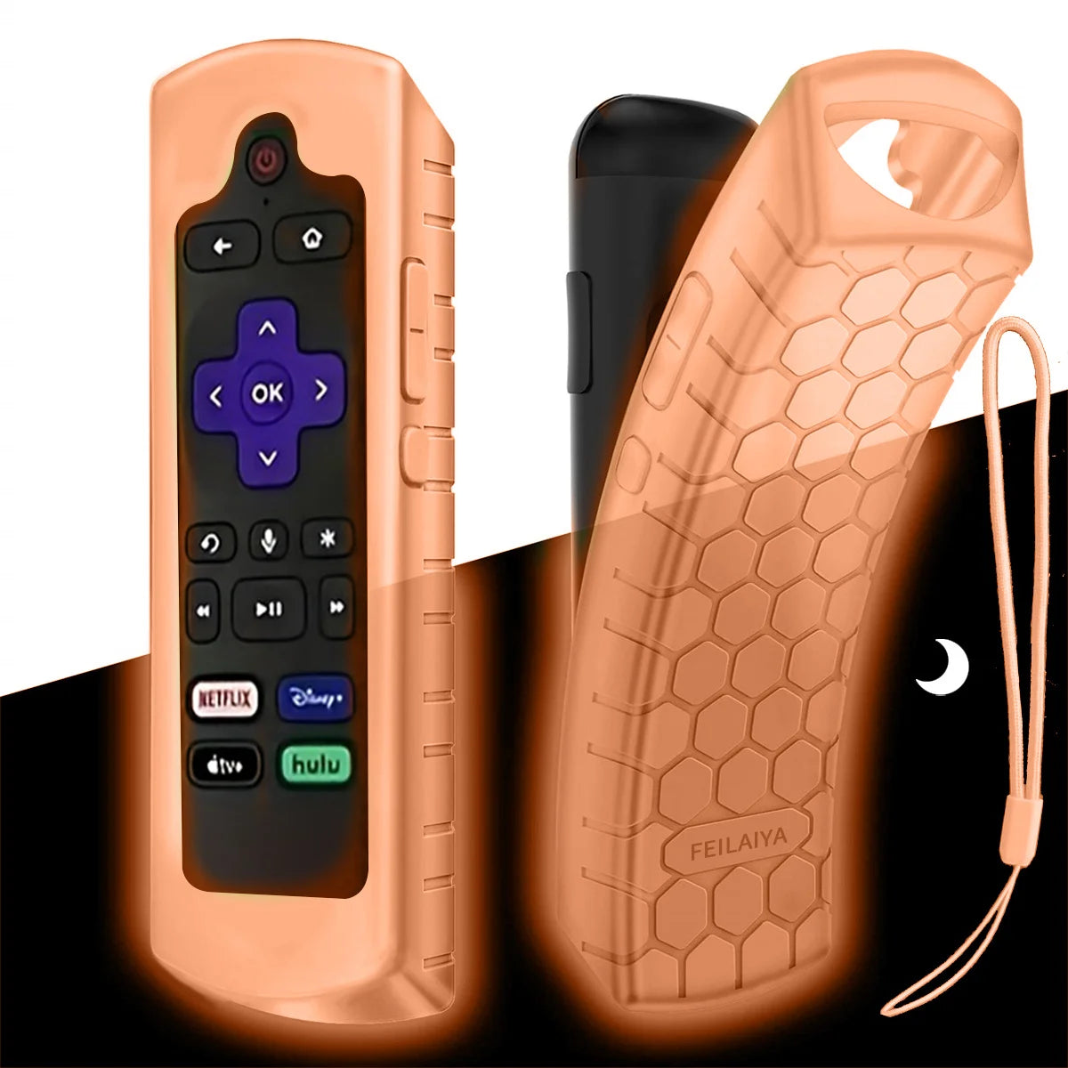 Glow in the dark premium silicone universal remote control cover with lanyard suitable for TCL Hisense Roku TV remote control