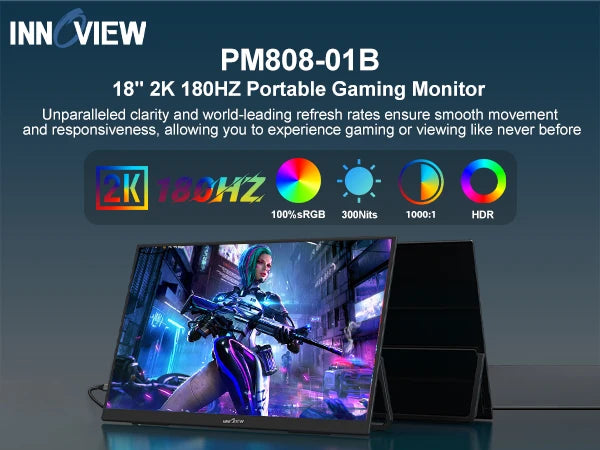 for InnoView 2K 180HZ Portable Monitor, 18'' OD Gameplus 2560x1600 QHD 100% sRGB Portable Gaming Monitor Cell Phone PC Loptop Ex