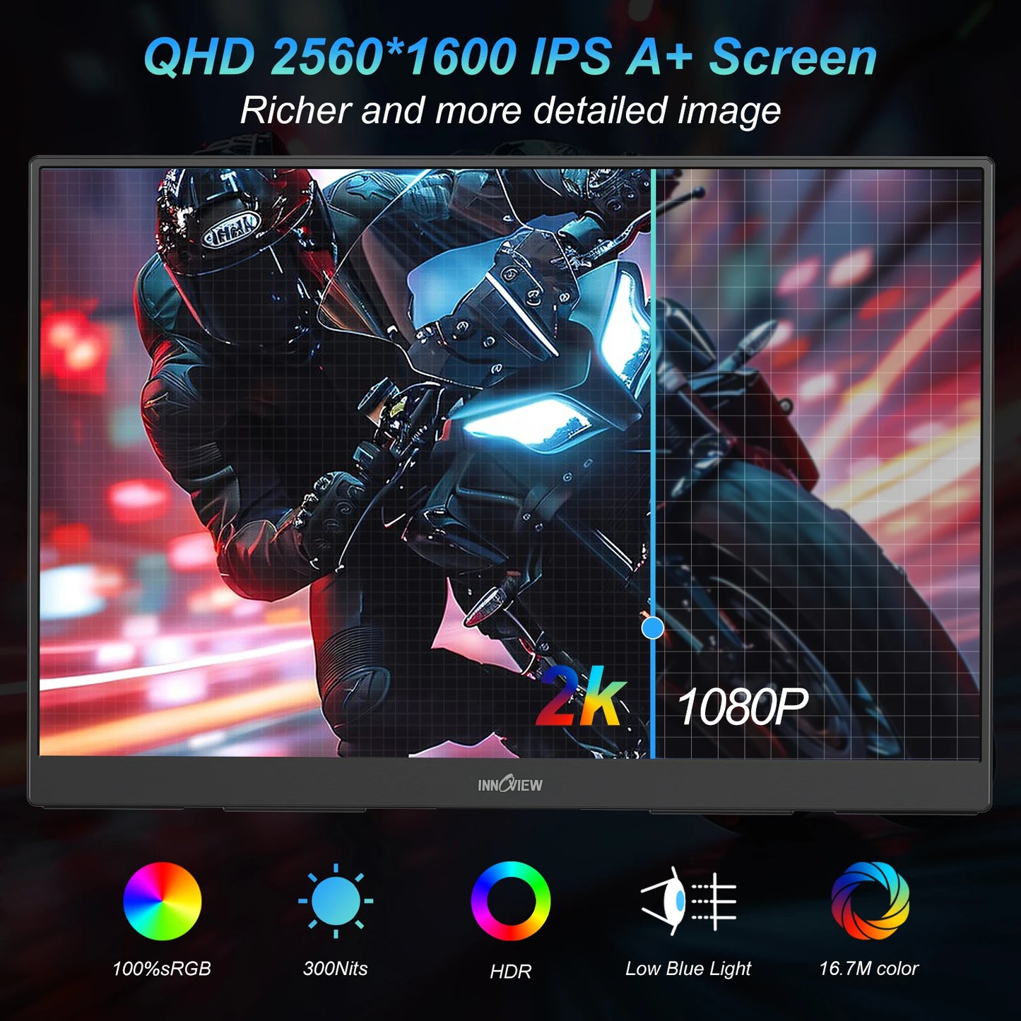 for InnoView 2K 180HZ Portable Monitor, 18'' OD Gameplus 2560x1600 QHD 100% sRGB Portable Gaming Monitor Cell Phone PC Loptop Ex