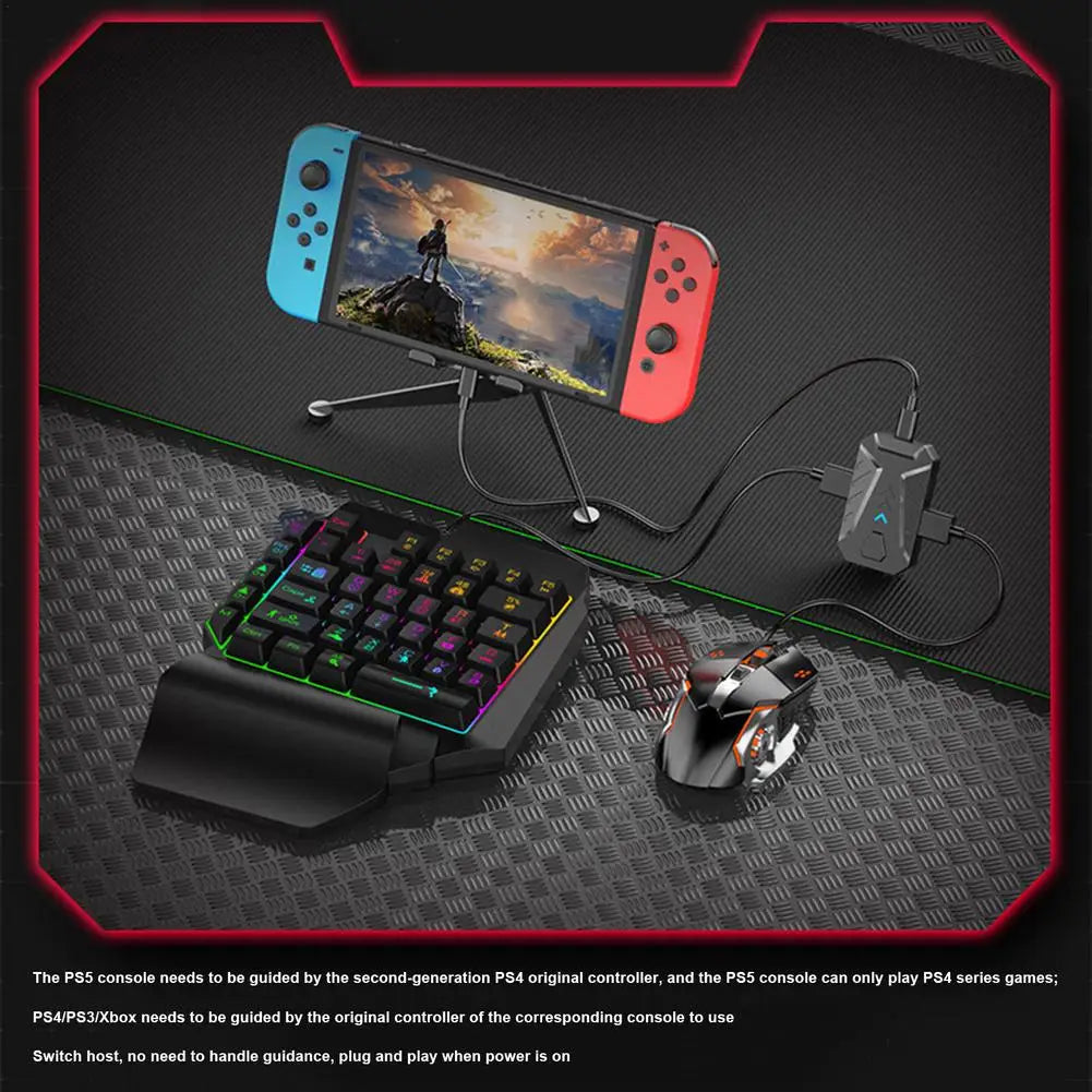 Wired Mechanical Backlight Keyboard And RGB Mouse Converter Combo Set With Rainbow Backlight For PS4/PS5/switch//X/S