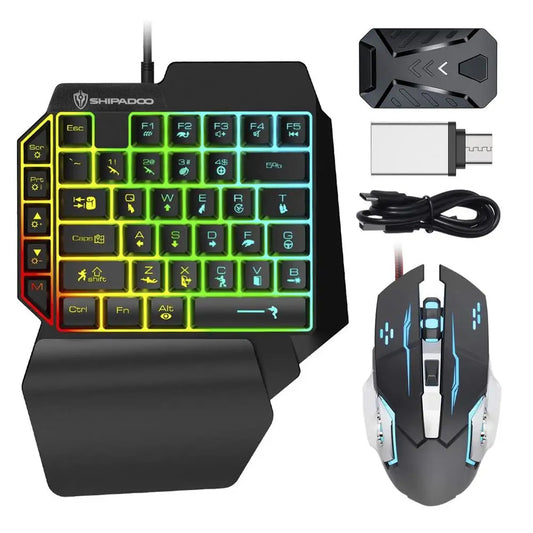 Wired Mechanical Backlight Keyboard And RGB Mouse Converter Combo Set With Rainbow Backlight For PS4/PS5/switch//X/S