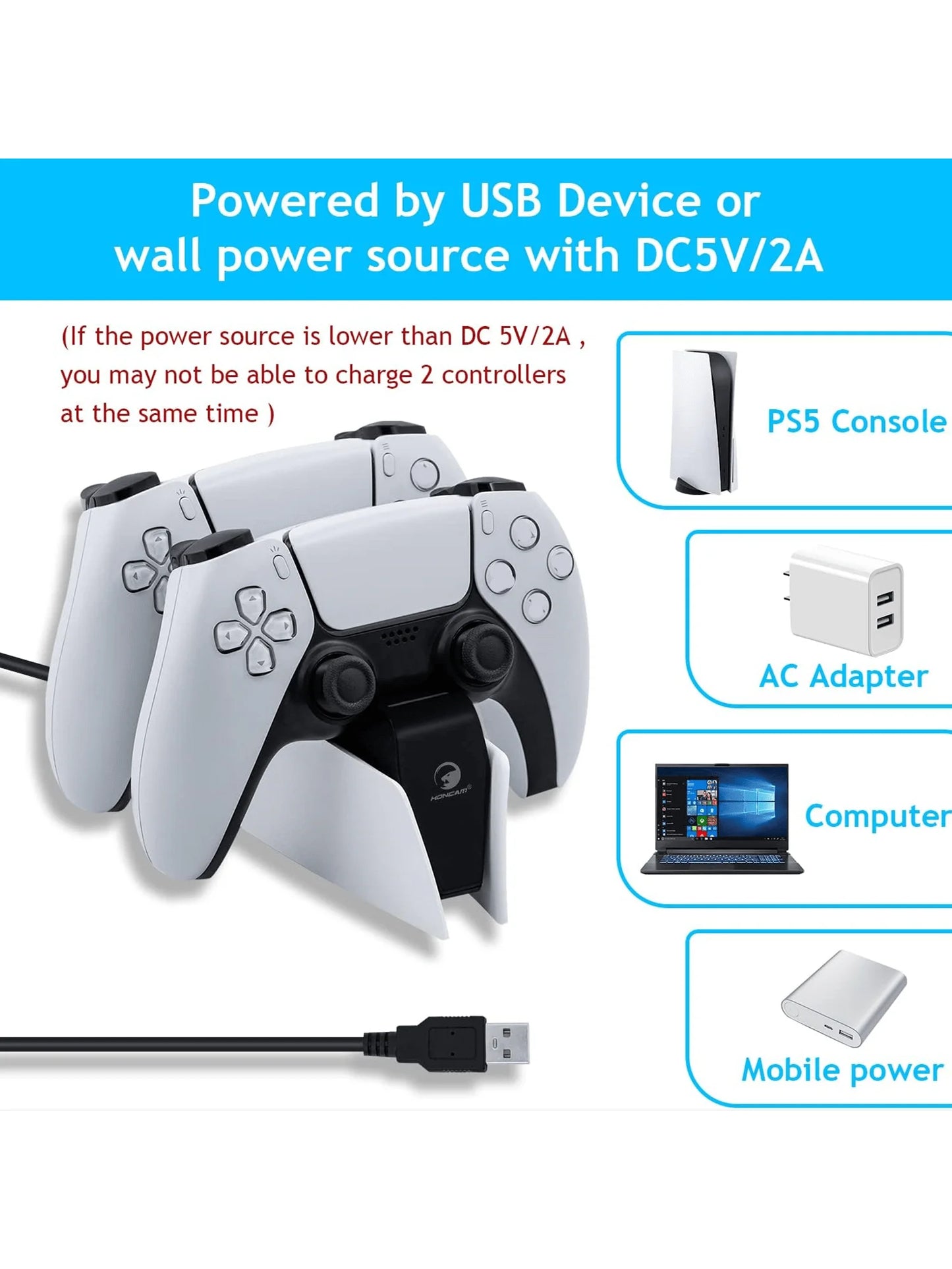 Controller Charging Station with Dual Fast Charger Dock for PS5 DualSense Wireless Controller with LED Charging Indicators