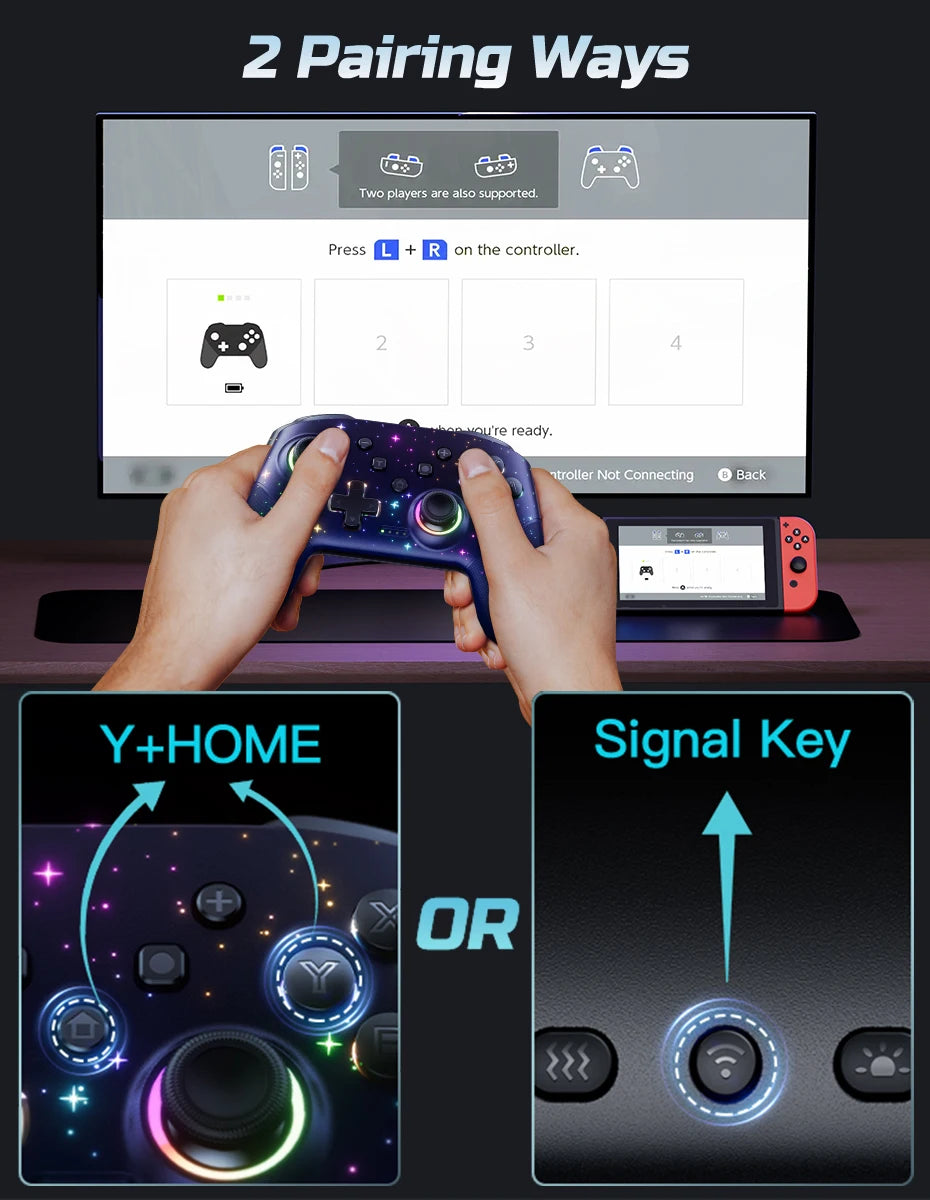 Switch Controller, LED Star Wireless Pro Controller for Switch/Lite/OLED, Multi-Platform Windows PC/IOS/Android Controller with