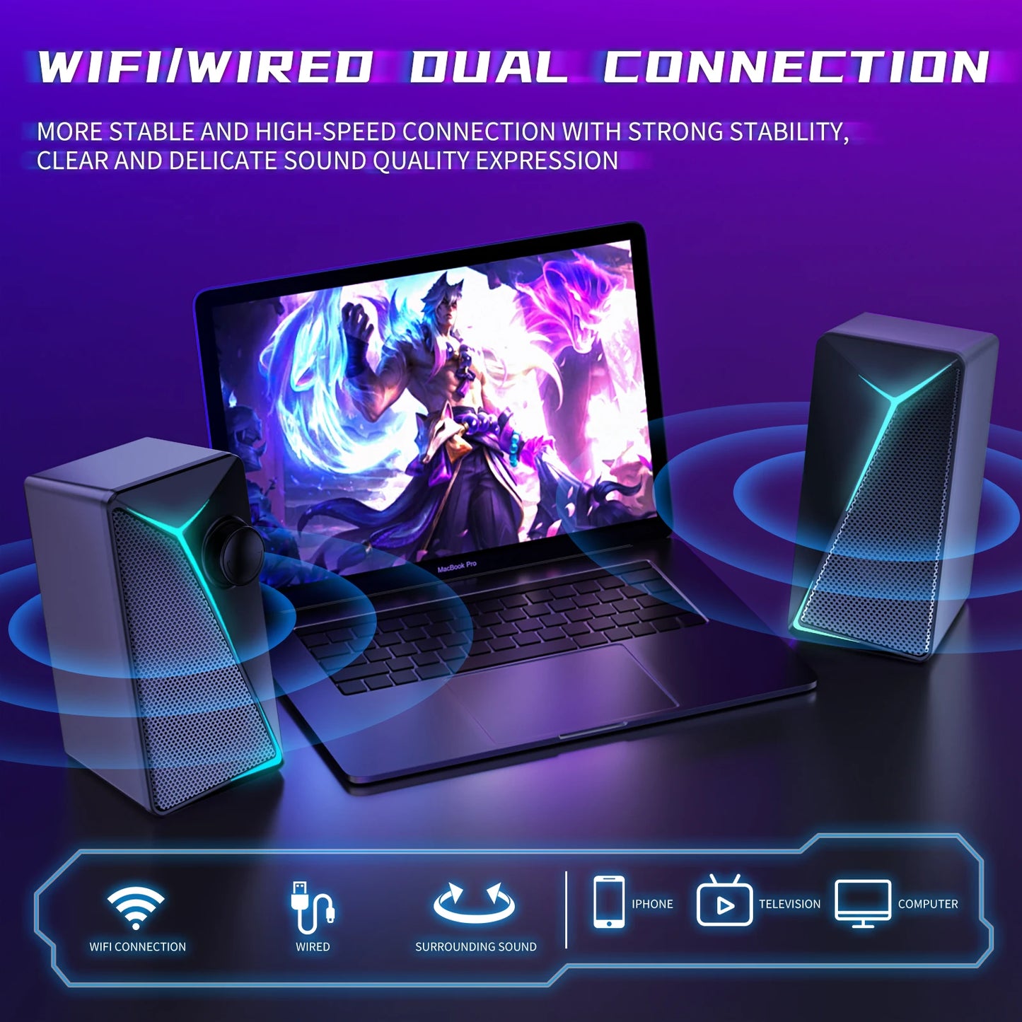 NEW PC Computer USB Wired Speaker With RGB Iron Mesh Laser Subwoofer Stereo Portable Gaming Laptop Loundspeaker