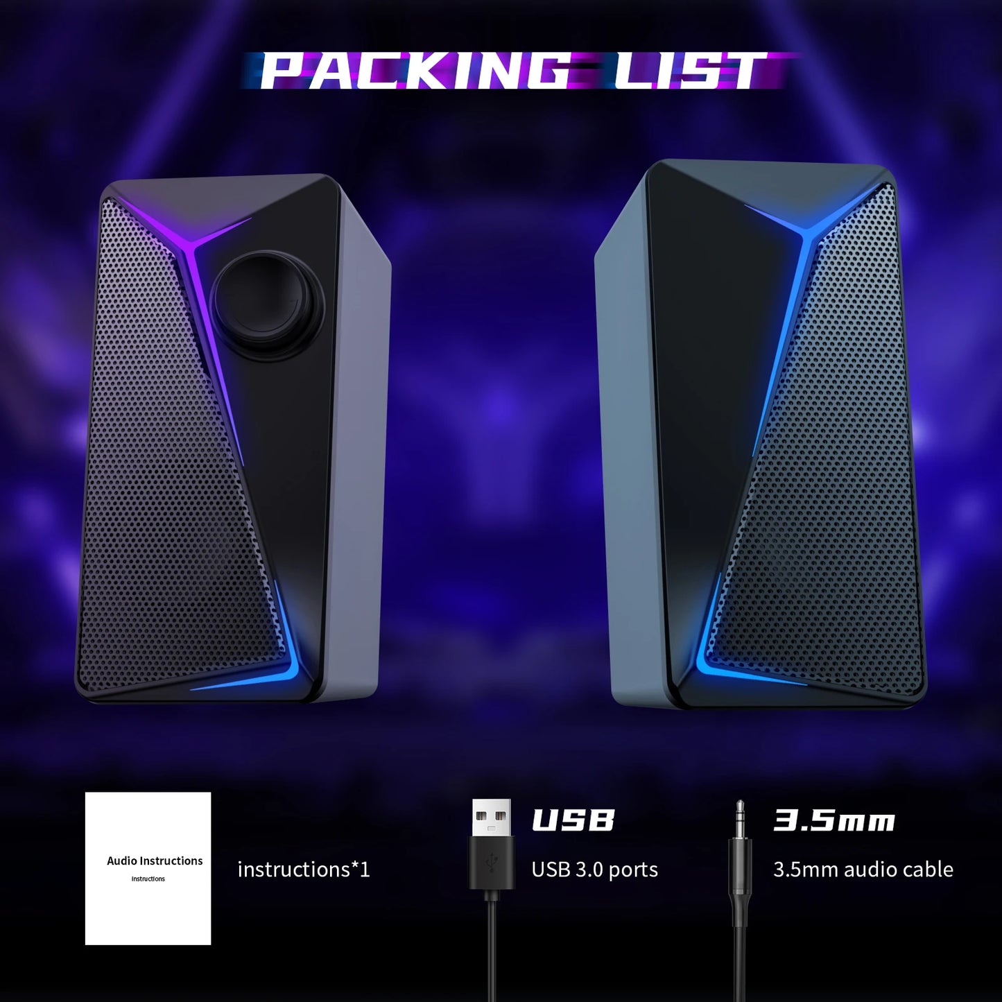 NEW PC Computer USB Wired Speaker With RGB Iron Mesh Laser Subwoofer Stereo Portable Gaming Laptop Loundspeaker