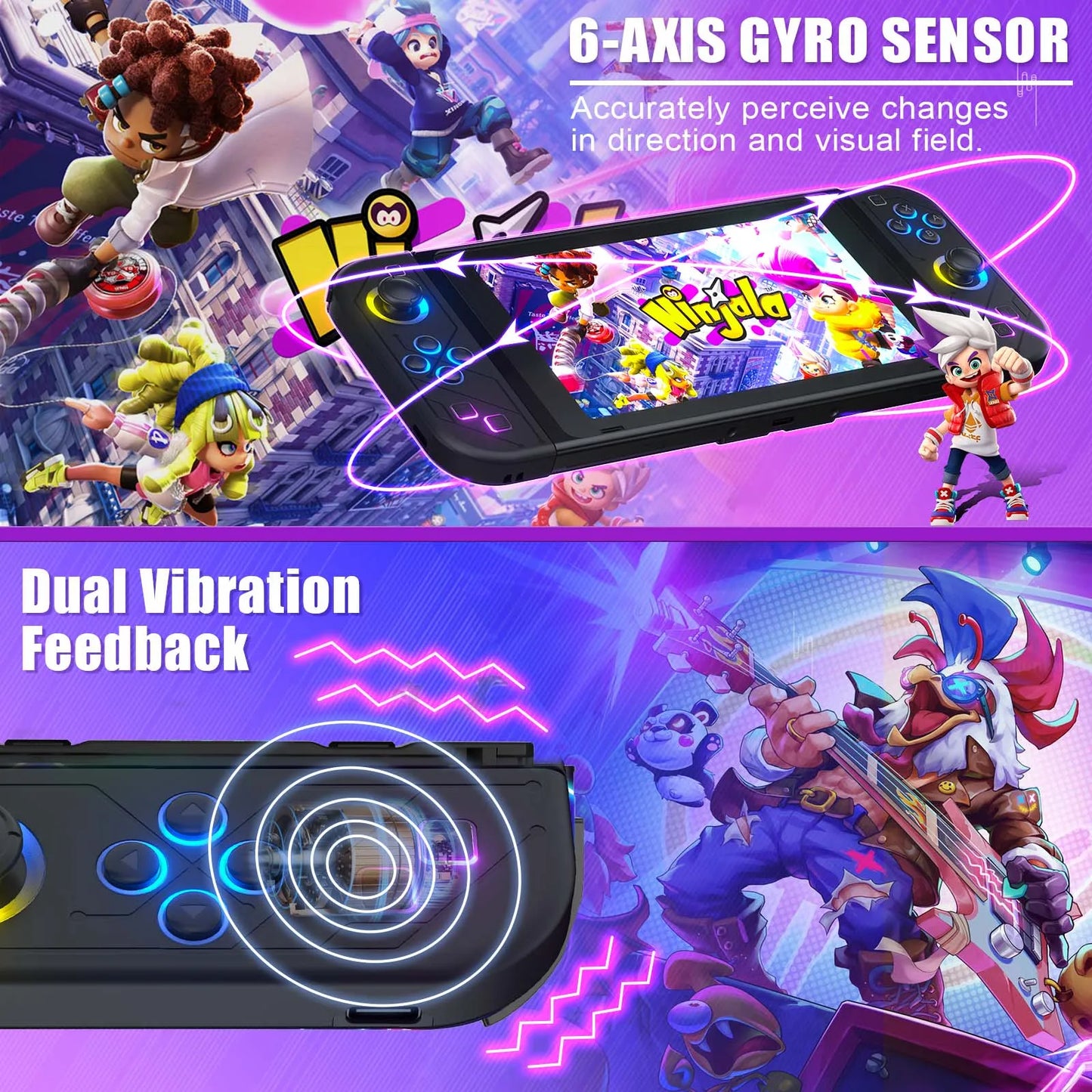 BT 5.2 Switch Joy Controller L/R RGB LED Joypad Gamepad For Nintend Switch/Oled/Lite Joystick with Dual Vibration 6-Axis Wake up