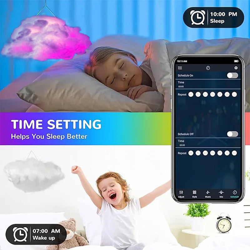LED 3D Lightning Cloud Light Bluetooth Voice Control Remote USB Plug Dimmable Mood Decorative Night Light for Game Room