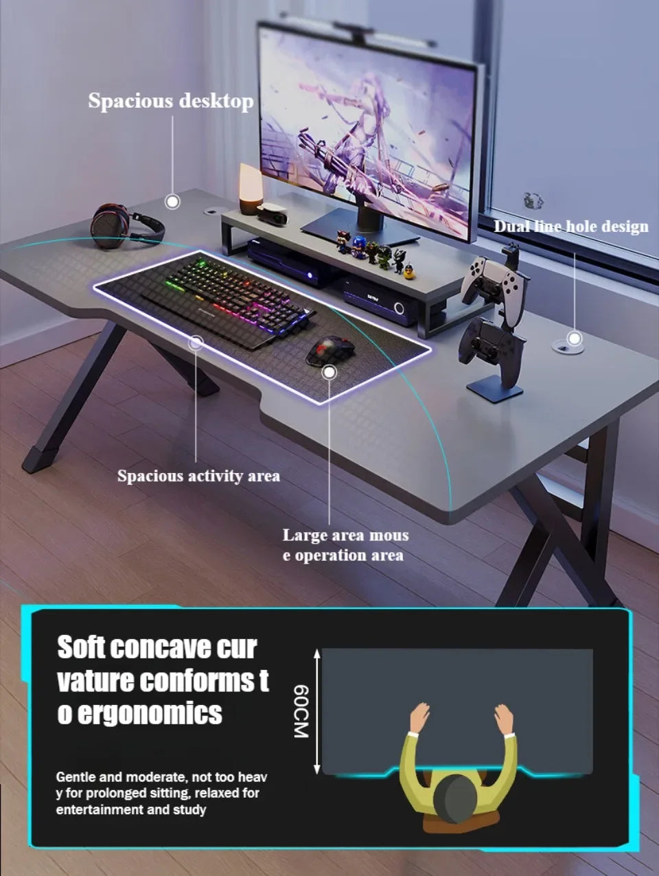 Electron Sports Game Table Conform To Human Body Engineering Gamer Computer Table K-shaped Luxurious Modern Simple Bedroom Desk