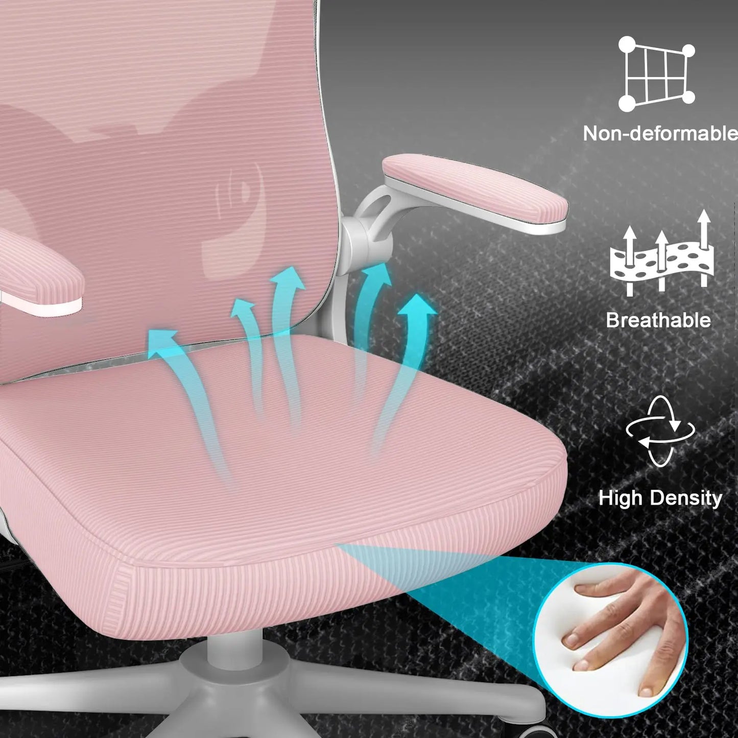 Pink Ergonomic Office Chair, Liftable High Back Gaming Chair with Lumbar Support Swivel Desk Gaming Chair Seat Depth Adjustable