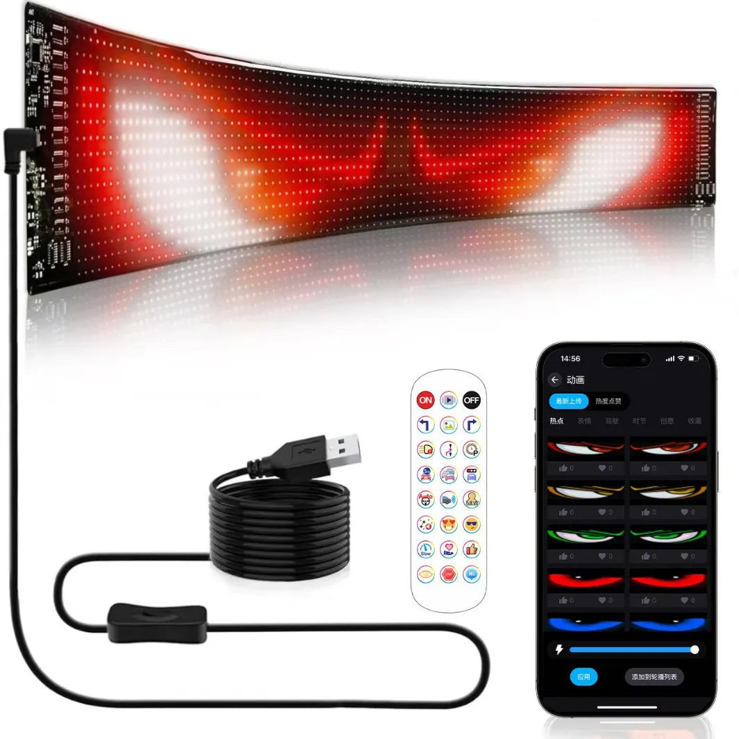 LED AD Display Pixel Devil Eye Message Panel Screen Scrolling Sign Board Ultra thin Soft Flexible Advertising Light Car Display
