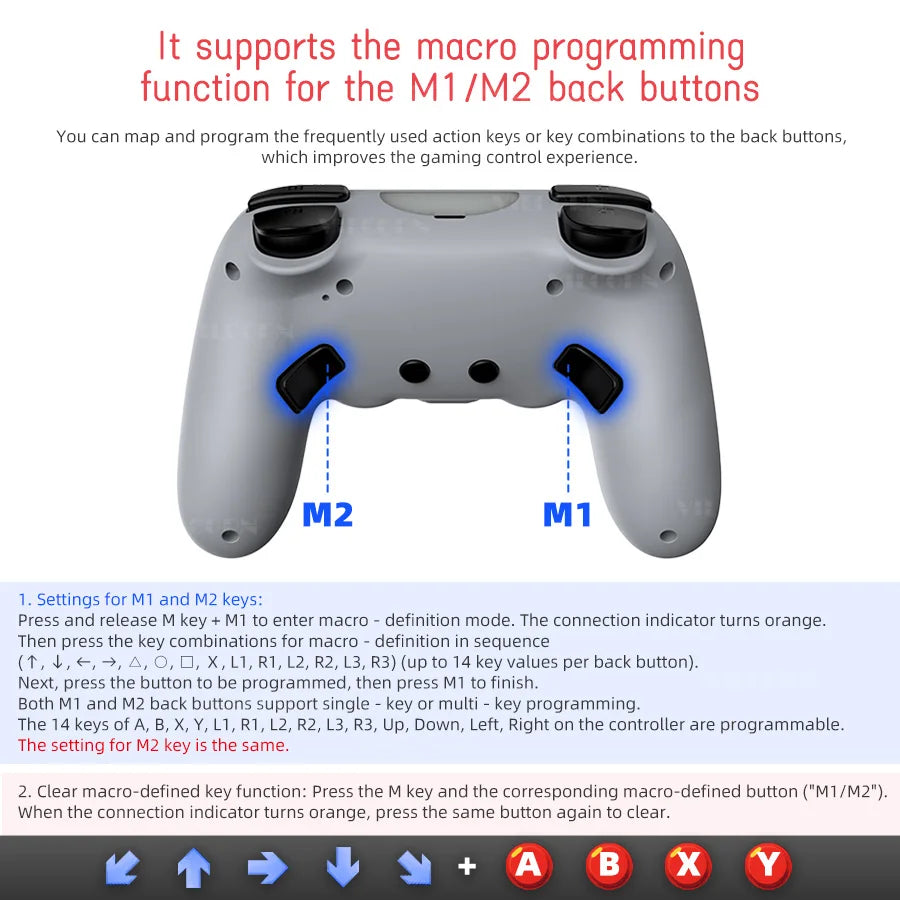 Wireless Gamepad for PS5 Bluetooth-compatible Game Controller for Playstation 5/PS5 Slim/PS5 Pro Joystick with Macro Programming
