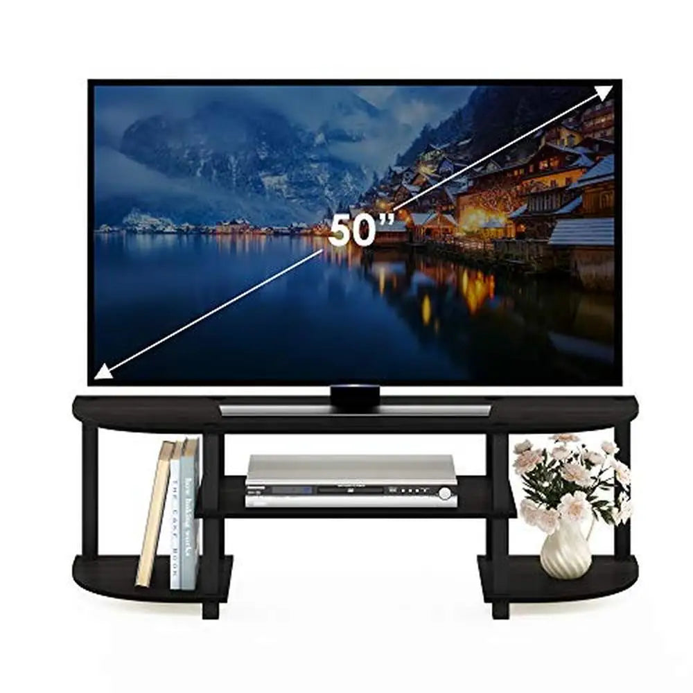 TV Entertainment Center Wooden 4-Tier Stand Easy Assembly 55" Flat Screen Panel 40lbs Capacity Wood Espresso/Black Shelf