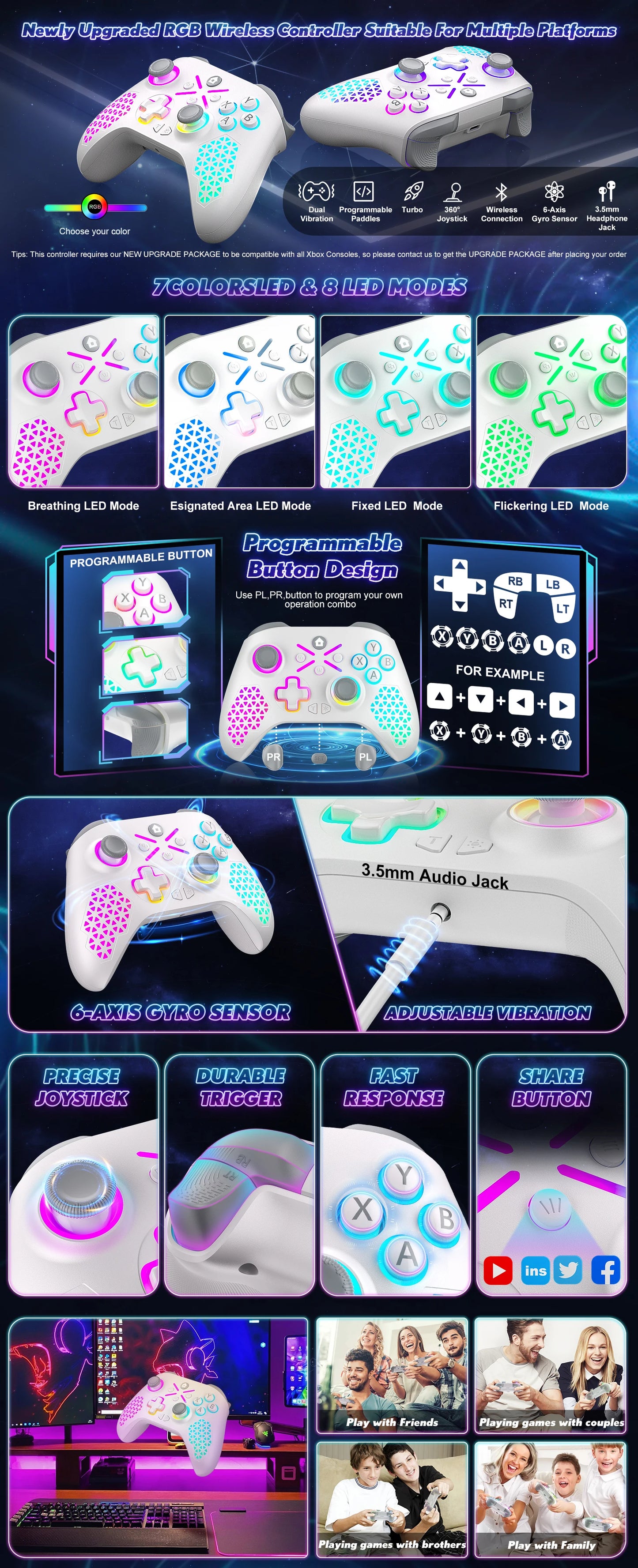 Game Controller For XBOX ONE ,XBOX SERIS S,X Gaming Joystick  2.4G Wireless Controllers Handle PC Control Windows 7/8/10 Gamepad