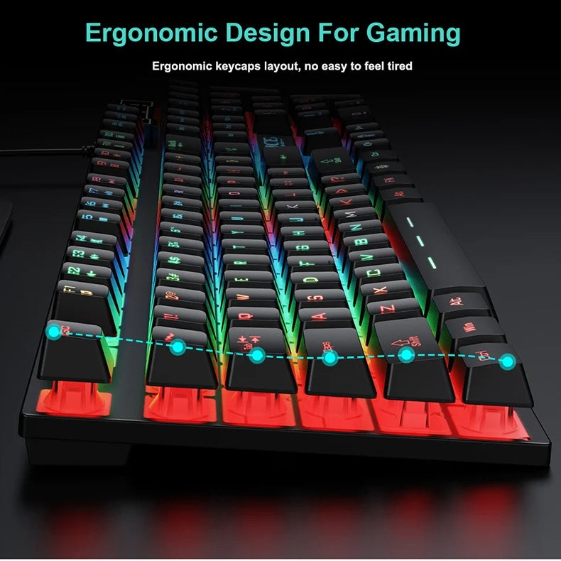 104 key Backlit Mechanical Keyboard Wired Gaming Keyboard waterproof Luminous keyboard And Mouse Set for Gamer PC Laptop Office