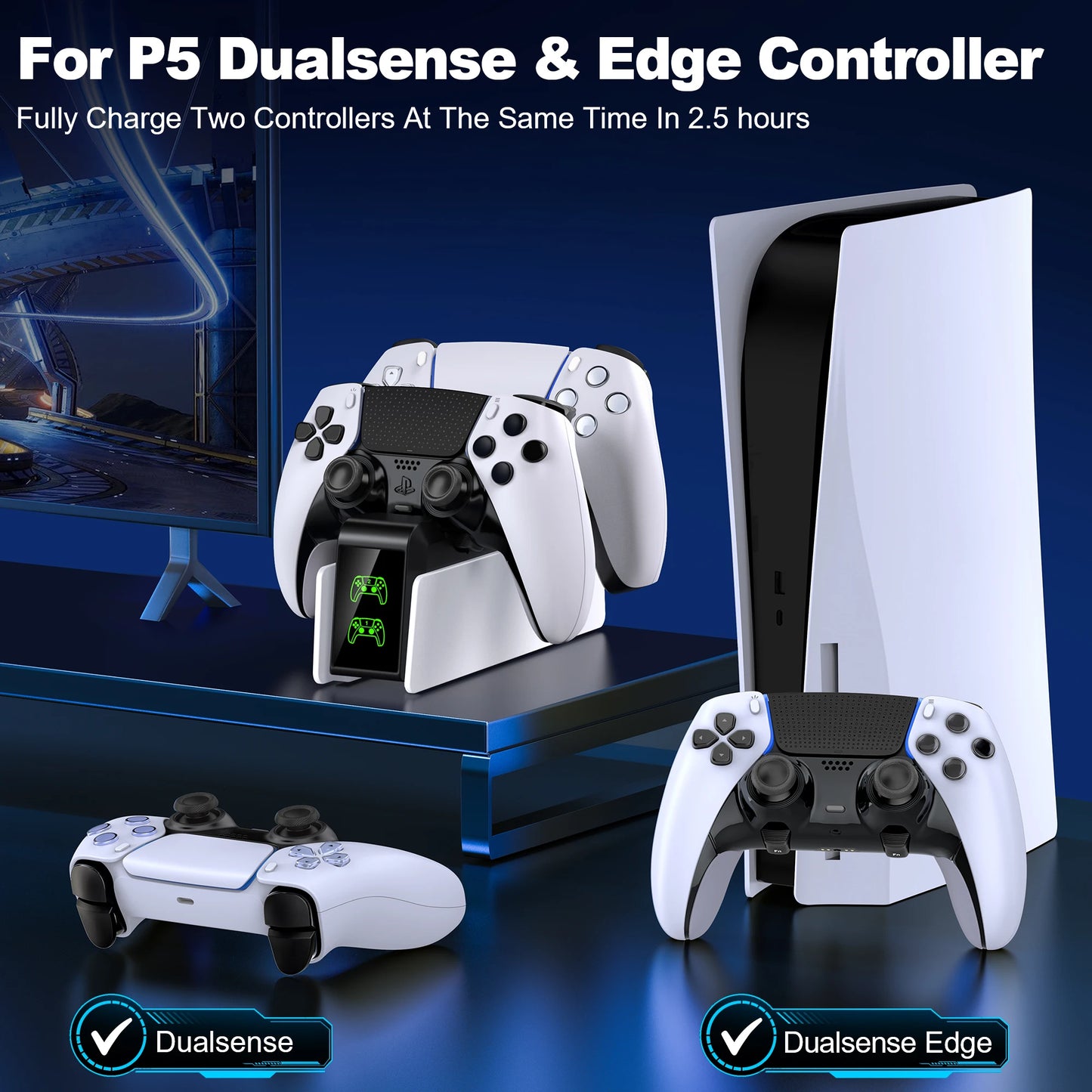 FC400 PS5 Controller Charger  LED light Dual Stand Charger Dock PS5 Controller Charging Station Accessories for PlayStation 5