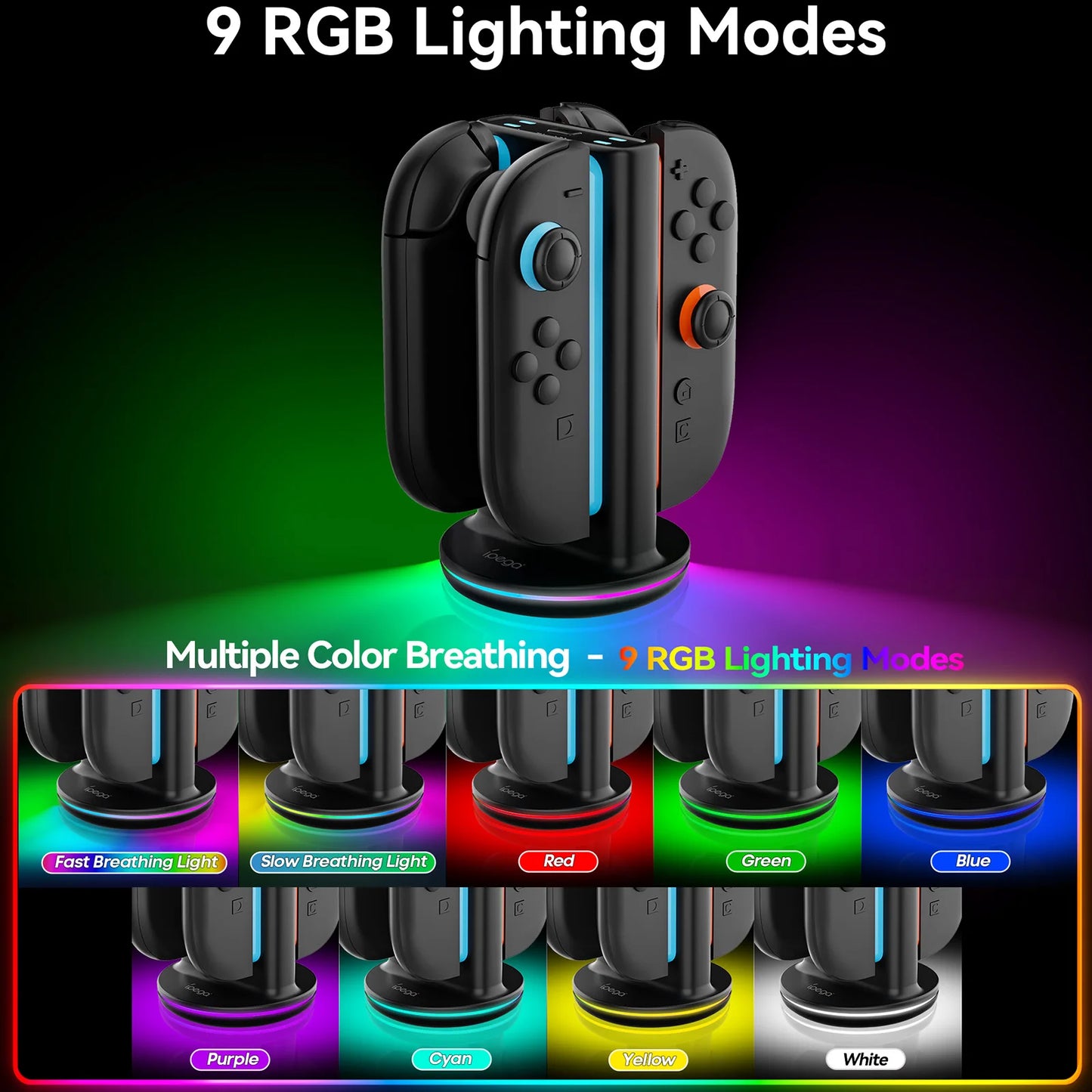 Switch 2 Controller Charger for Joy-pad 2 Charging Dock with 9 Light Modes for Switch 2 Charger Station for N-S 2 with USB Cable