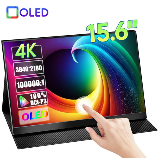 15.6 Inch 4K AMOLED Touch Screen Portable Monitor 3840*2160P 400Nit HDR 100000:1 1MS Gaming Display For PC Laptop Phone PS5 Xbox
