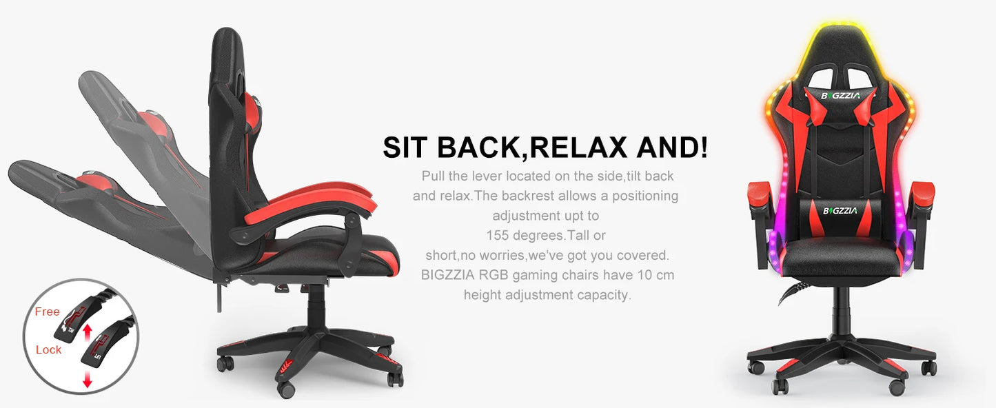 Gaming Chair with LED Gaming Chair Gamer Chairs RGB Light Lighting Computer Chair Height Adjustable Ergonomic Office Chair