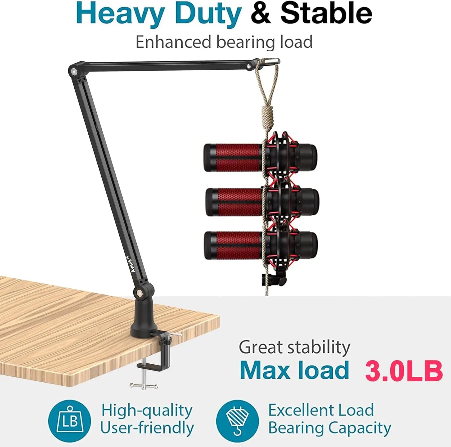 Boom Arm Mic Stand, Aveek Adjustable Desktop Metal Microphone Arm for HyperX QuadCast/Blue Yeti,Rotatable Scissor Microphone Arm