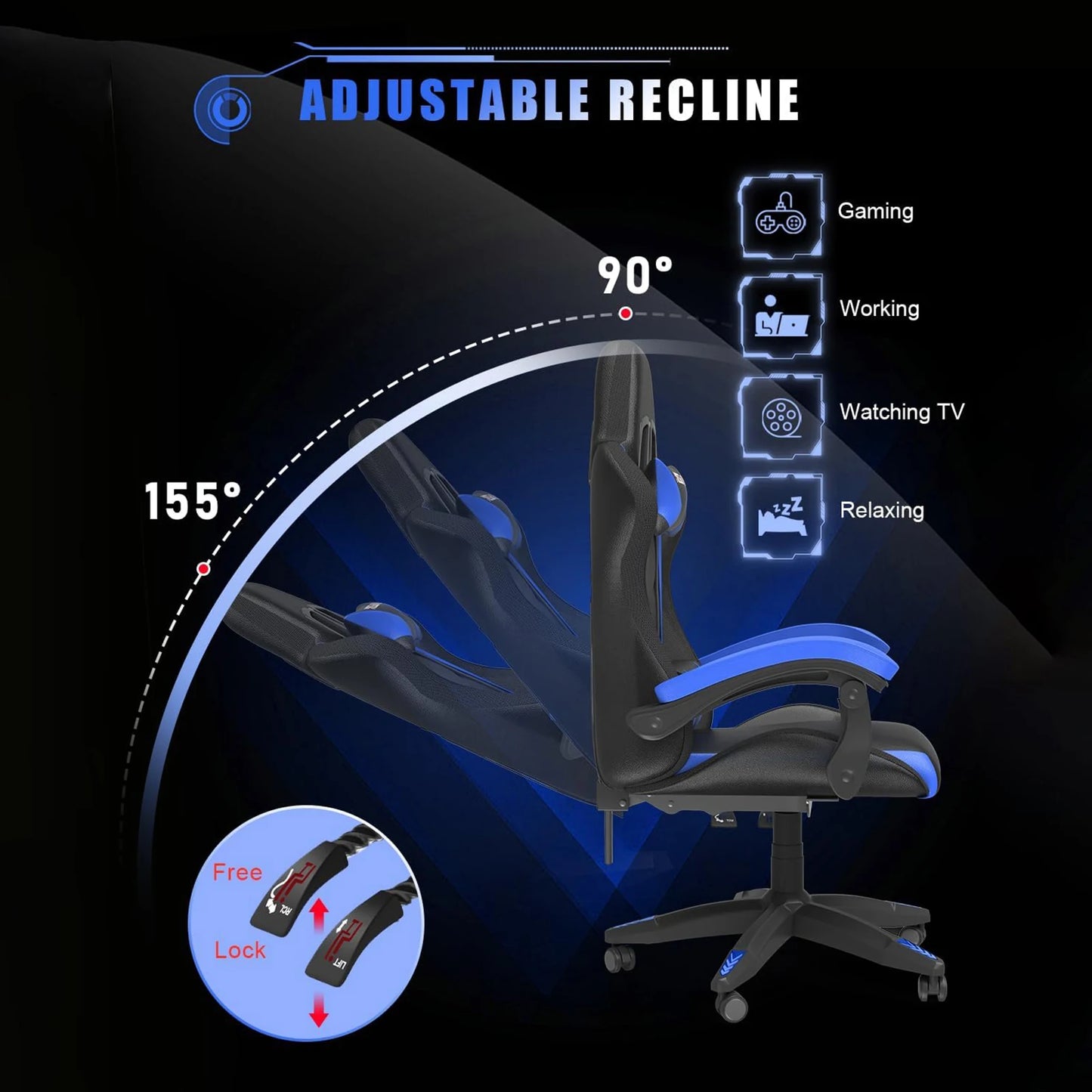 Gaming Chair with LED Gaming Chair Gamer Chairs RGB Light Lighting Computer Chair Height Adjustable Ergonomic Office Chair