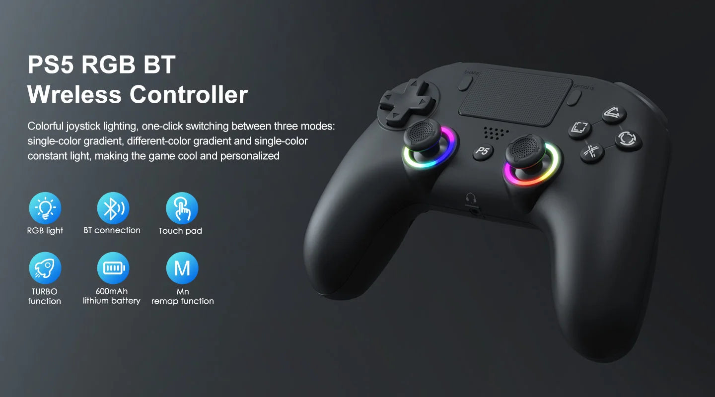 Wireless Game Controller For PS5 RGB Light Vibration Bluetooth Connection Gamepad For PlayStation 5 PS5 Slim Video Game Console