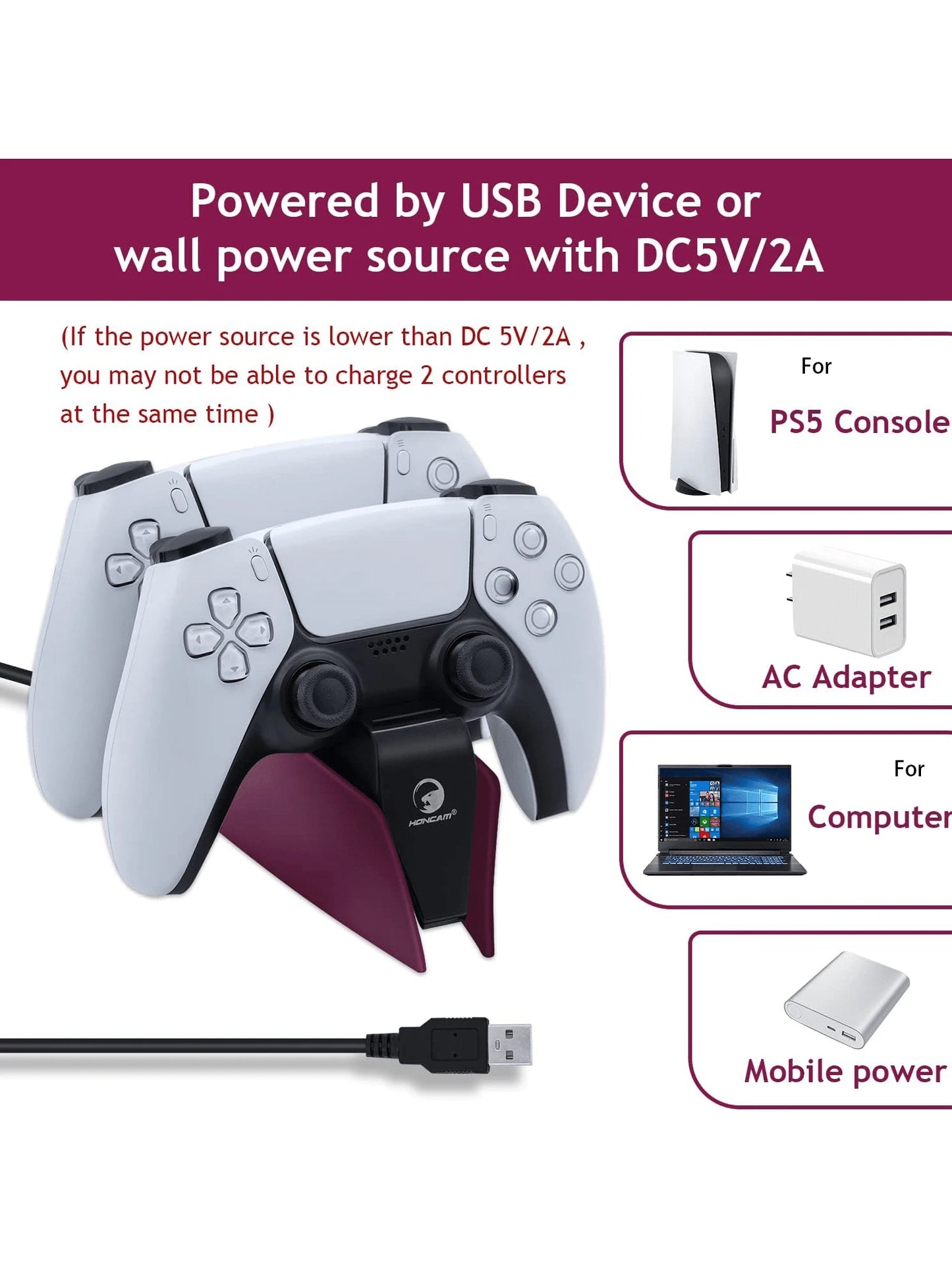 Controller Charging Station with Dual Fast Charger Dock for PS5 DualSense Wireless Controller with LED Charging Indicators