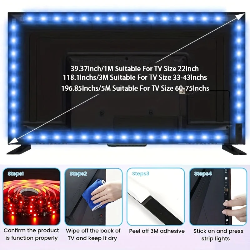 Blue 5V USB Charing Led Strip Lights For Smart TV Backlight For Gaming Room Decoration Home Bedroom Room Car Decor Lighting Lamp