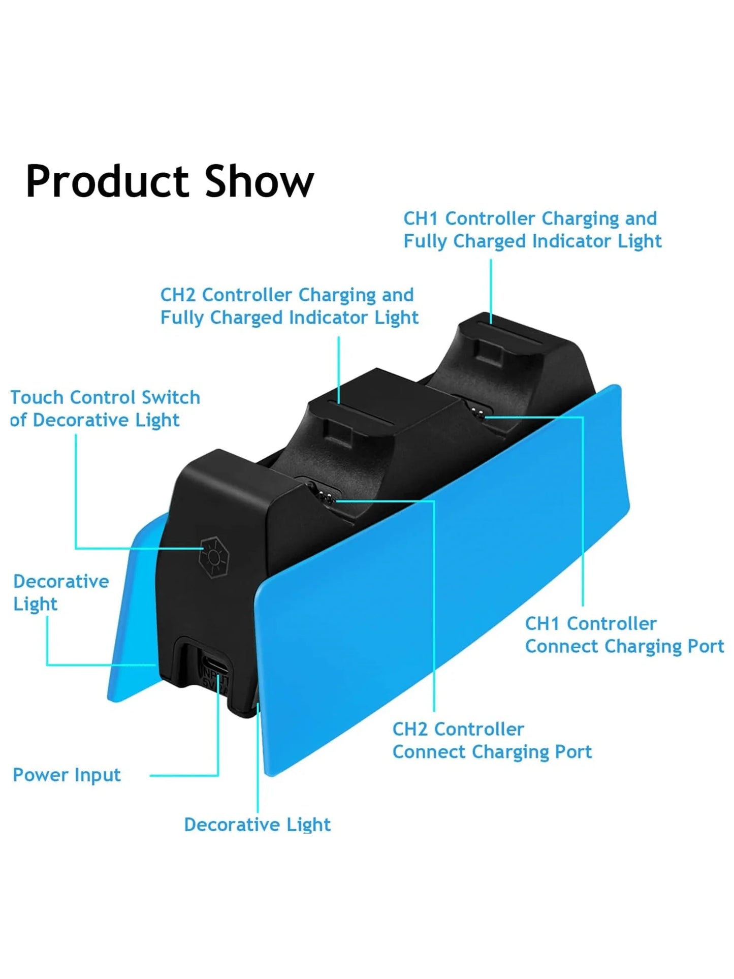 Controller Charging Station with Dual Fast Charger Dock for PS5 DualSense Wireless Controller with LED Charging Indicators