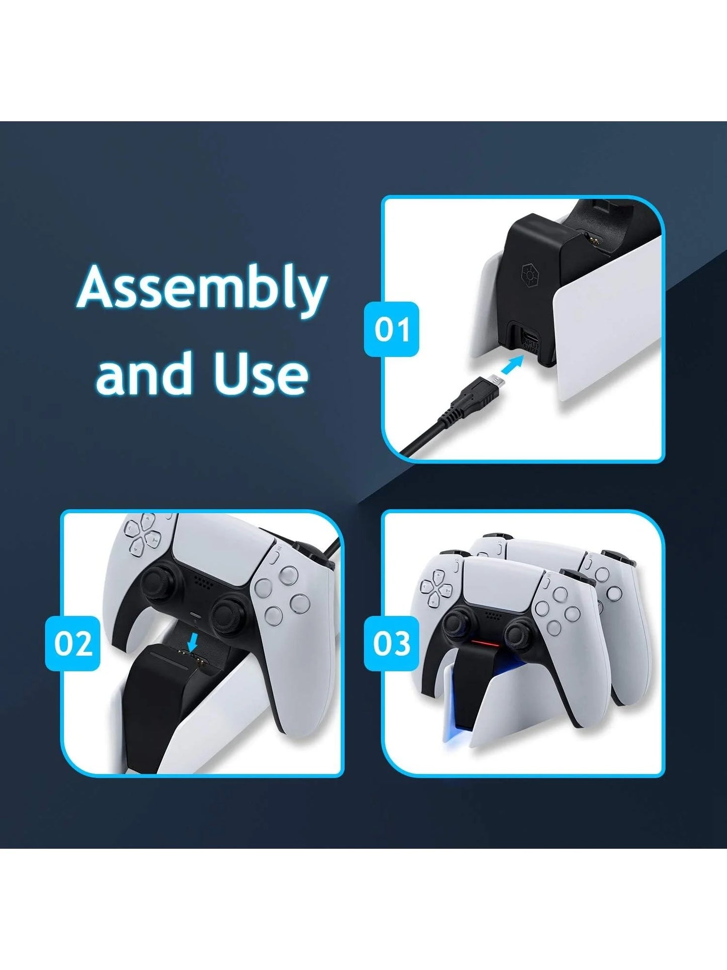 Controller Charging Station with Dual Fast Charger Dock for PS5 DualSense Wireless Controller with LED Charging Indicators