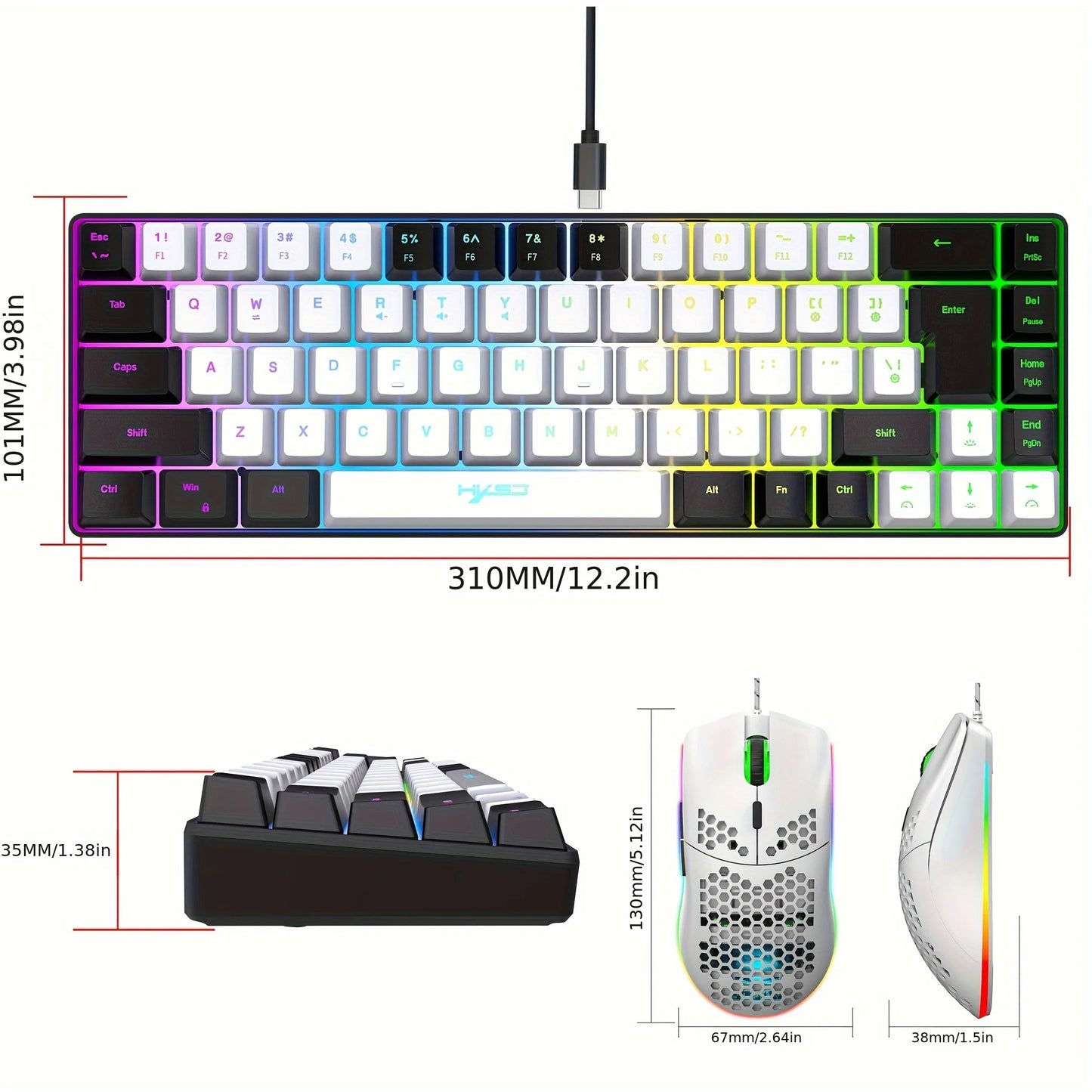 Best sale gaming keyboard and mouse combos lightweight honeycomb wired mouse RGB backlit mechanical feel gaming set for laptop
