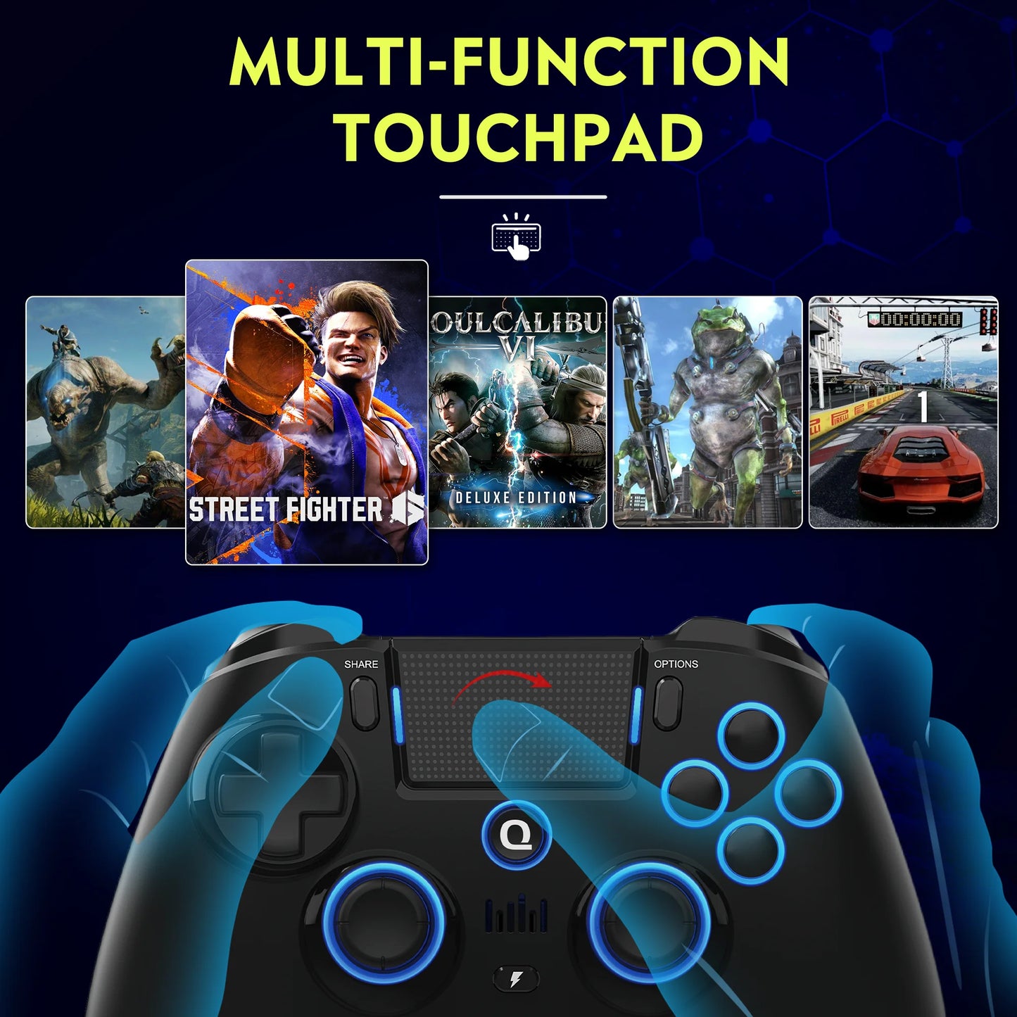 Original QRD Spark N5 Wireless Controller for PS5 PS4 PS3 IOS Android PC Hall 9-color LED lights Vibration effect PS4 Gamepad