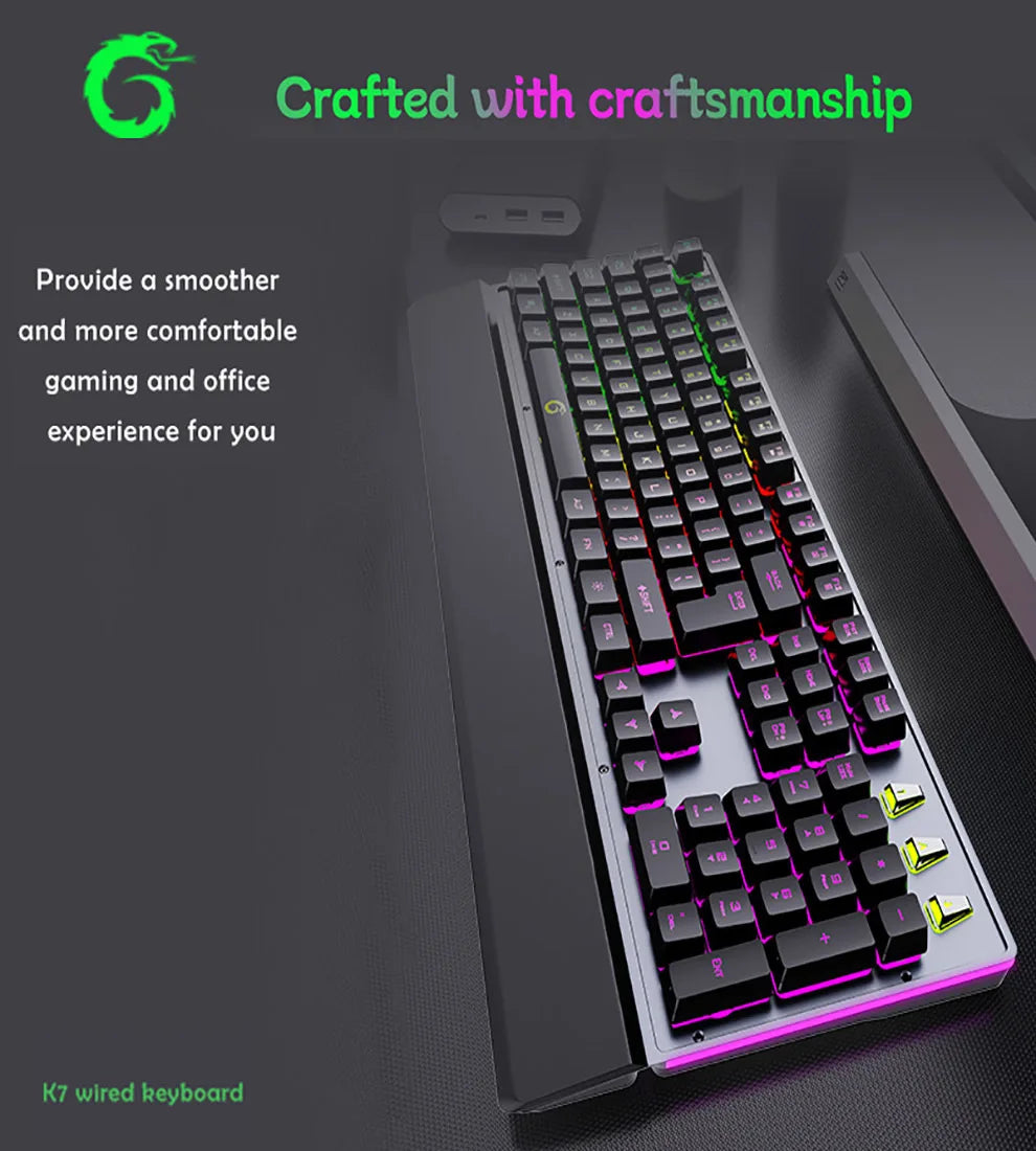 Mechanical Wired Gaming Keyboard and Wrist Rest Rainbow LED Backlit,Ergonomic Full Size Quiet Silent USB Keyboard for Computer
