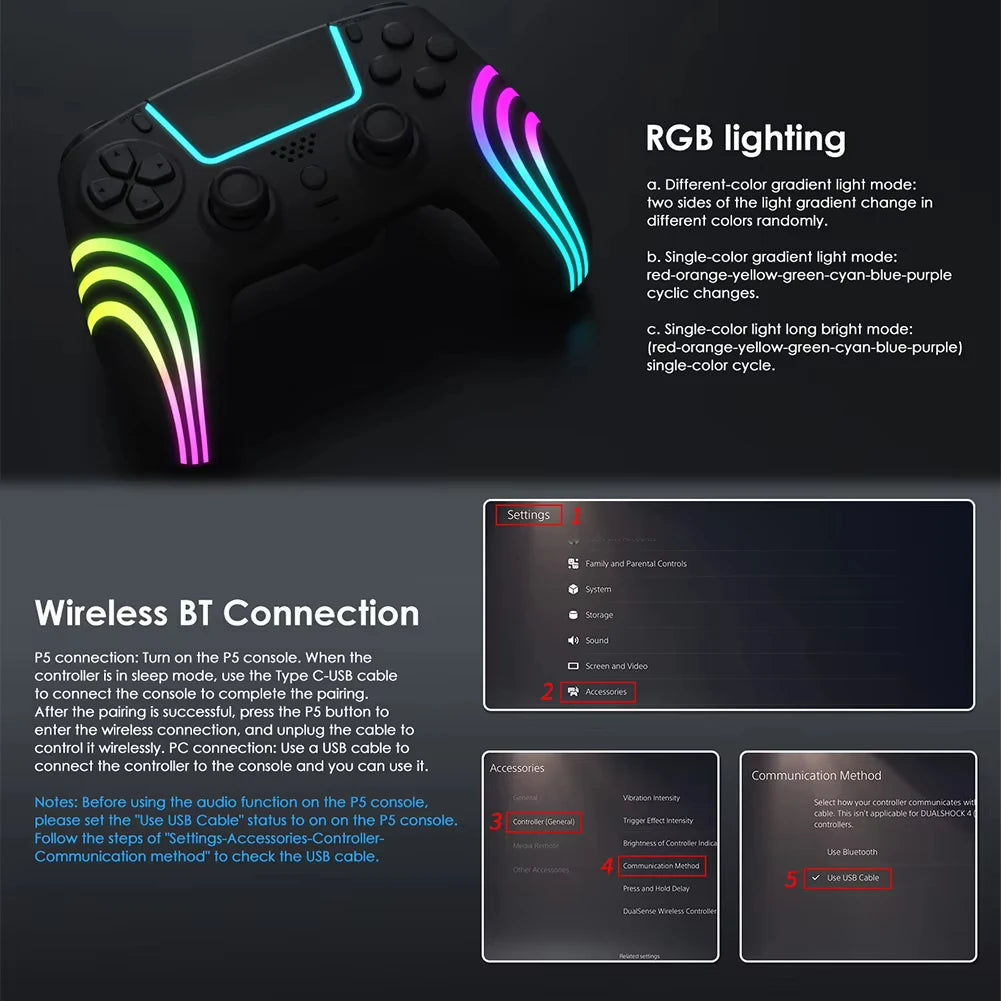 Playstation 5 Controller For Ps5/Ps5 Pro/Ps5 Slim With Hall Joystick Dual Vibration Wireless Bluetooth Gamepad Turbo Programming