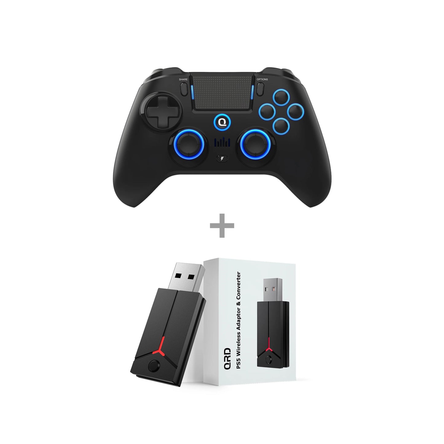 Original QRD Spark N5 Wireless Controller for PS5 PS4 PS3 IOS Android PC Hall 9-color LED lights Vibration effect PS4 Gamepad