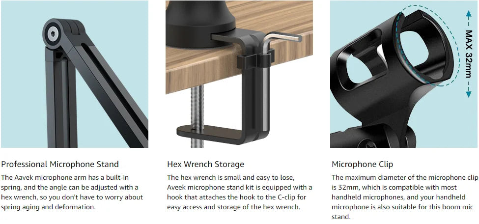 Boom Arm Mic Stand, Aveek Adjustable Desktop Metal Microphone Arm for HyperX QuadCast/Blue Yeti,Rotatable Scissor Microphone Arm