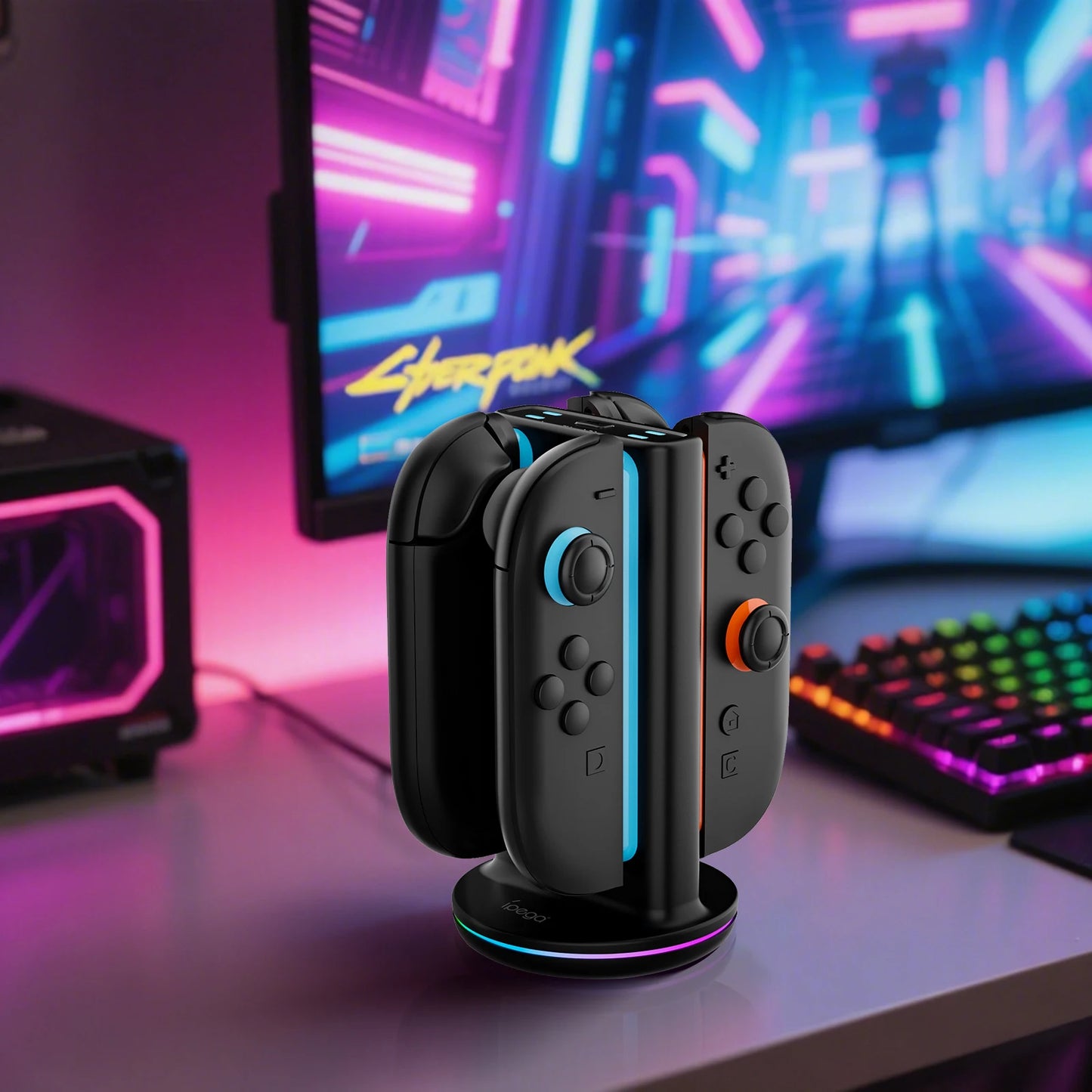 Switch 2 Controller Charger for Joy-pad 2 Charging Dock with 9 Light Modes for Switch 2 Charger Station for N-S 2 with USB Cable