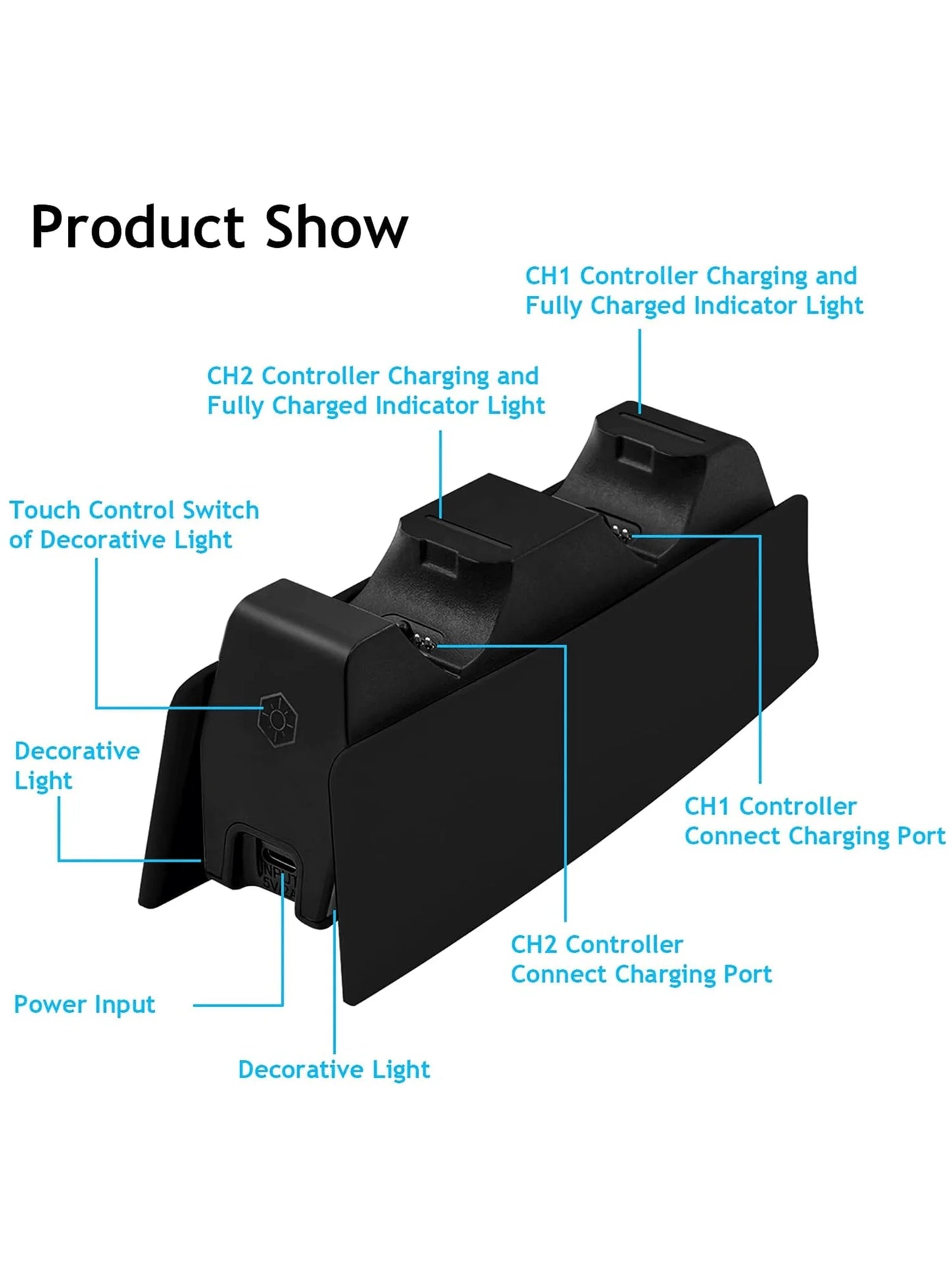 Controller Charging Station with Dual Fast Charger Dock for PS5 DualSense Wireless Controller with LED Charging Indicators