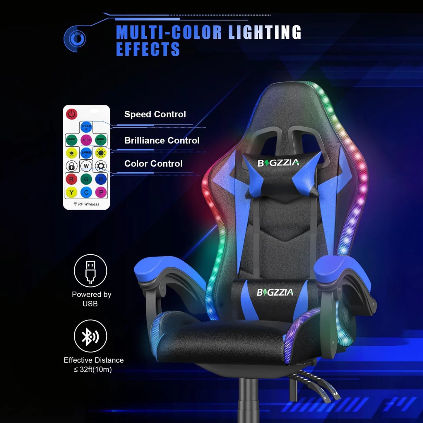 Gaming Chair with LED Gaming Chair Gamer Chairs RGB Light Lighting Computer Chair Height Adjustable Ergonomic Office Chair