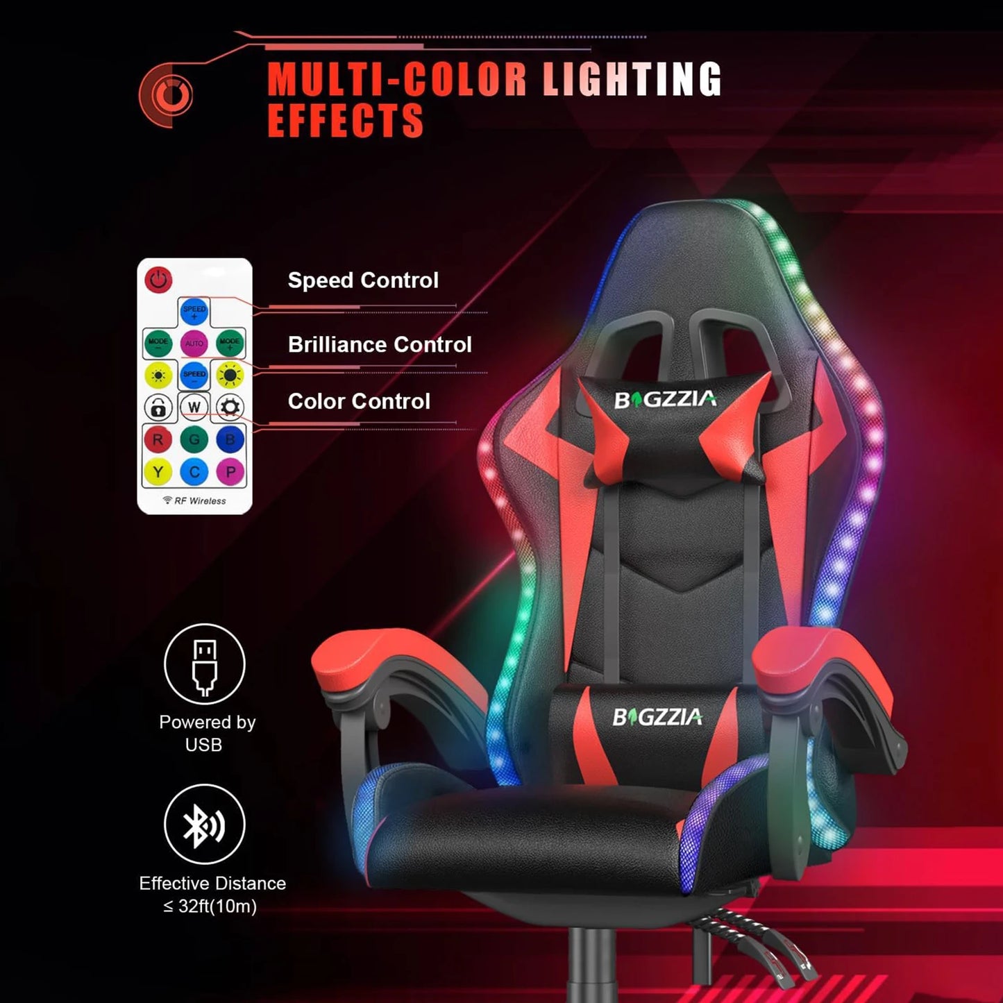 Gaming Chair with LED Gaming Chair Gamer Chairs RGB Light Lighting Computer Chair Height Adjustable Ergonomic Office Chair