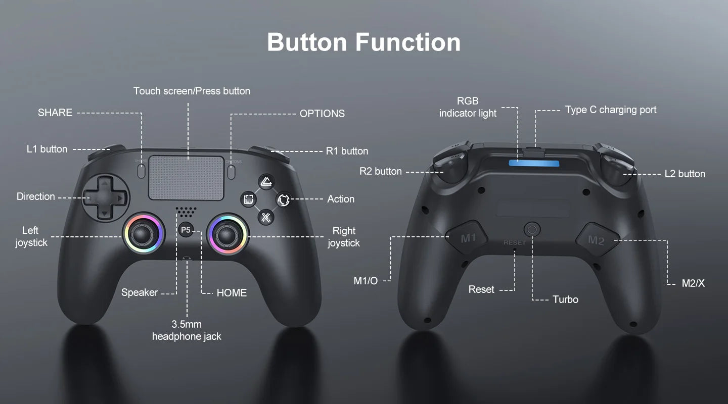 Wireless Game Controller For PS5 RGB Light Vibration Bluetooth Connection Gamepad For PlayStation 5 PS5 Slim Video Game Console