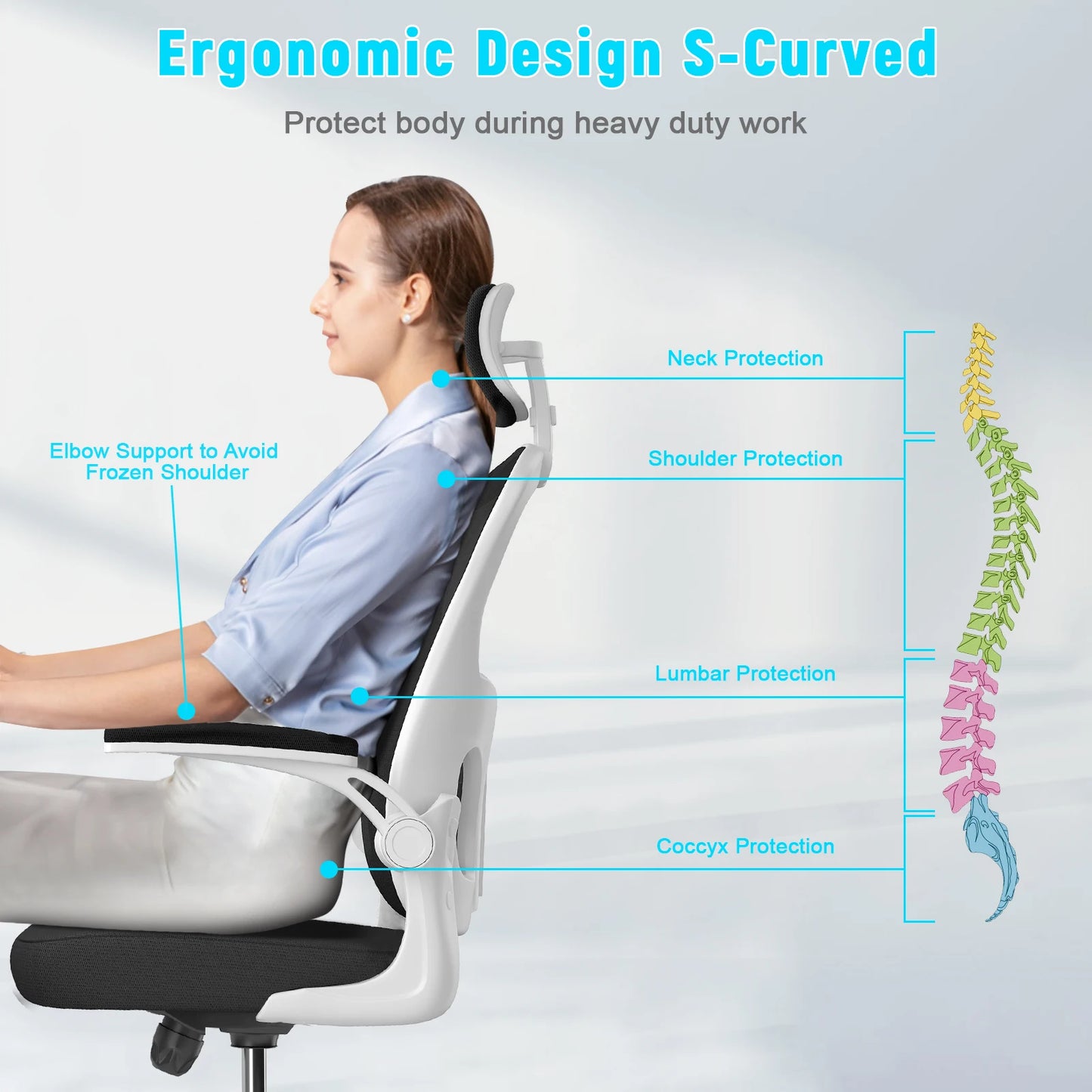 Ergonomic Office Chair, Liftable High Back Gaming Chair with Lumbar Support, Swivel Desk Gaming Chair Seat Depth Adjustable