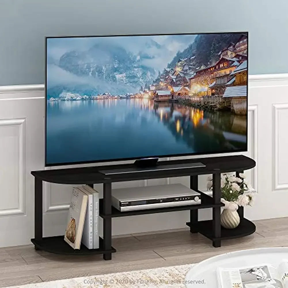 TV Entertainment Center Wooden 4-Tier Stand Easy Assembly 55" Flat Screen Panel 40lbs Capacity Wood Espresso/Black Shelf