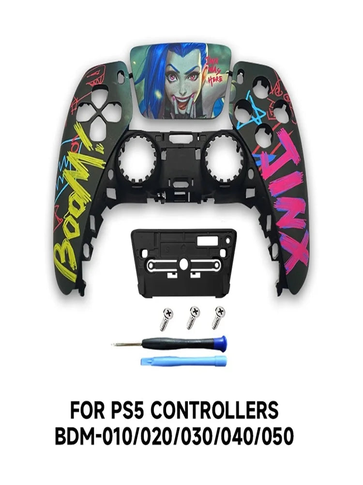 Redesigned and replaced front shell touchpad compatible with PS5 controller BDM-010, 020, 030, 040, 050-James、Jinx pattern