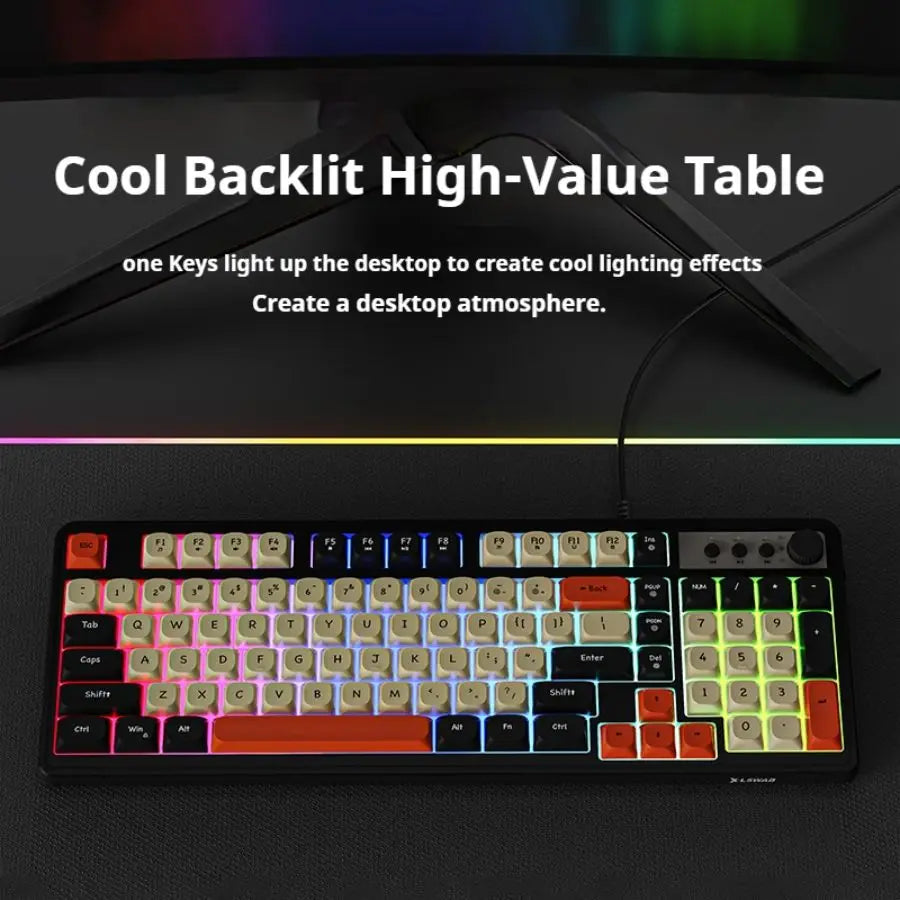 EWEADN Pro Gaming Keyboard Wired, 98-Key Silent Rainbow RGB Backlit, Ergonomic Compact Keyboard for eSports, Office, PC Gamers