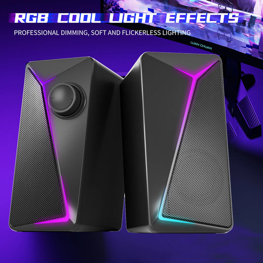 NEW PC Computer USB Wired Speaker With RGB Iron Mesh Laser Subwoofer Stereo Portable Gaming Laptop Loundspeaker