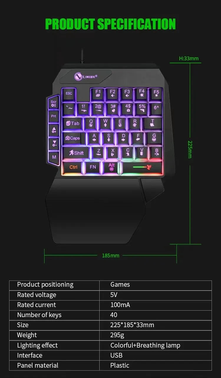 35-Key Single-Handed Mechanical Gaming Keyboard - USB Wired RGB Backlight, Ergonomic Design & Ultra-Slim Portable for Laptop/PC