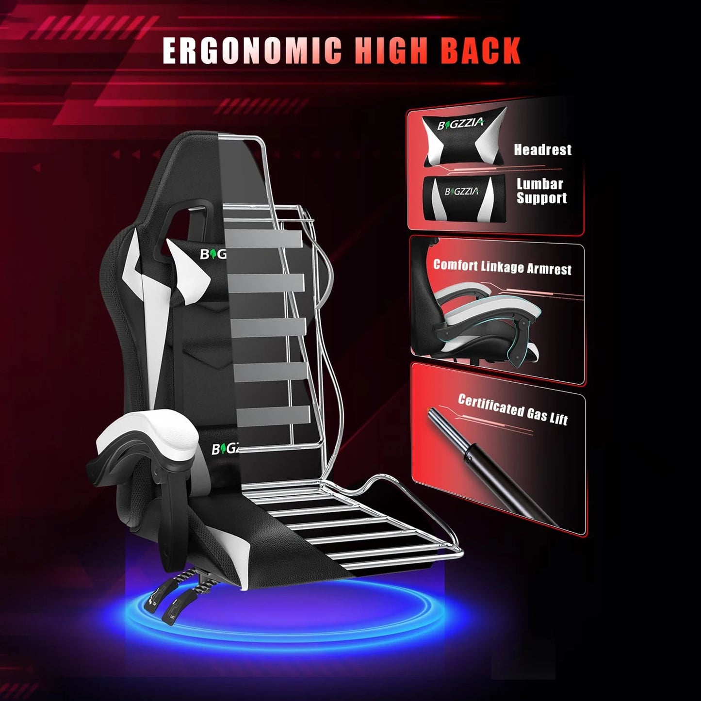 Gaming Chair with LED Gaming Chair Gamer Chairs RGB Light Lighting Computer Chair Height Adjustable Ergonomic Office Chair